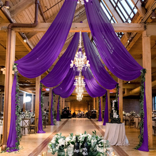 MODFUNS Ceiling Drapes for Weddings Purple Chiffon Sheer Ceiling Curtain 4 Panels 5FTx20FT Wedding Arch Draping Fabric Chiffon Backdrop Curtains Tulle Arbor Drapery Party Stage Ceremony Ceiling Sheer