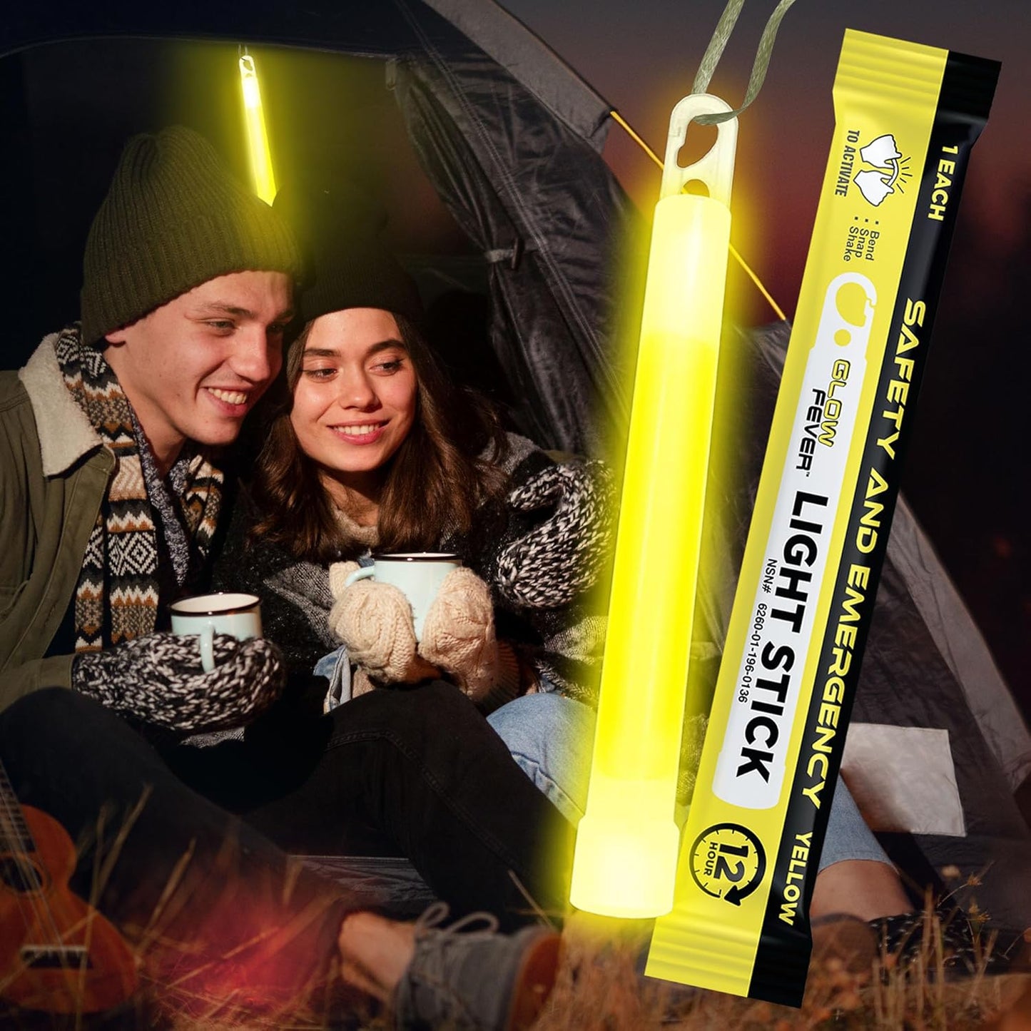 Glow Fever Emergency Safety Military Grade Glow Sticks, 30pcs 6'' Lightsticks, Light Up Ultra Bright with 12 Hours Duration. for Hiking Party Camping Blackouts Hurricane Shelter Survival Kit (Yellow)