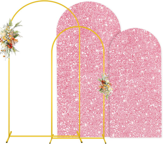 MODFUNS Arch Backdrop Stand and Cover 6&7.2ft Pink Gold Sequins Arch Cover Set of 2 Metal Arch Stand with Covers Double Sided Sparkle Backdrop Stands for Wedding Party Birthday Decor