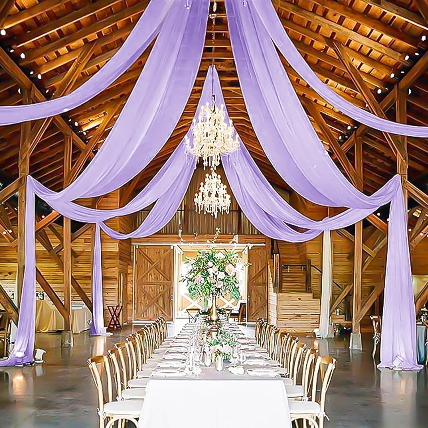 6 Panels Lilac Wedding Ceiling Drapes 5ftx10ft Ceiling Drapes Chiffon Fabric Arch Draping Sheer Curtains Soft Drapery Draping Wedding Ceiling Decorations for Party Ceremony Stage Swag