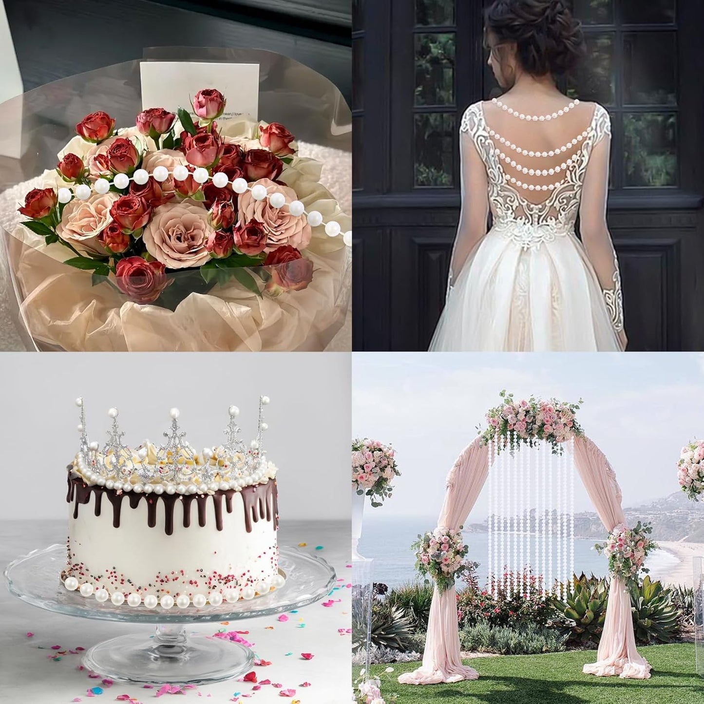 Pearls String Beads 33 Feet Crafts Faux Pearl Roll for Christmas Garland Flowers Wedding Party Jewelry Decoration(3mm White)