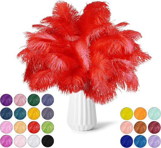 NEWONG 30pcs Red Ostrich Feathers Natural Bulk 11-14inch(28-35cm) Vase Craft Wedding Home Party Centerpieces Christmas Day Decoration
