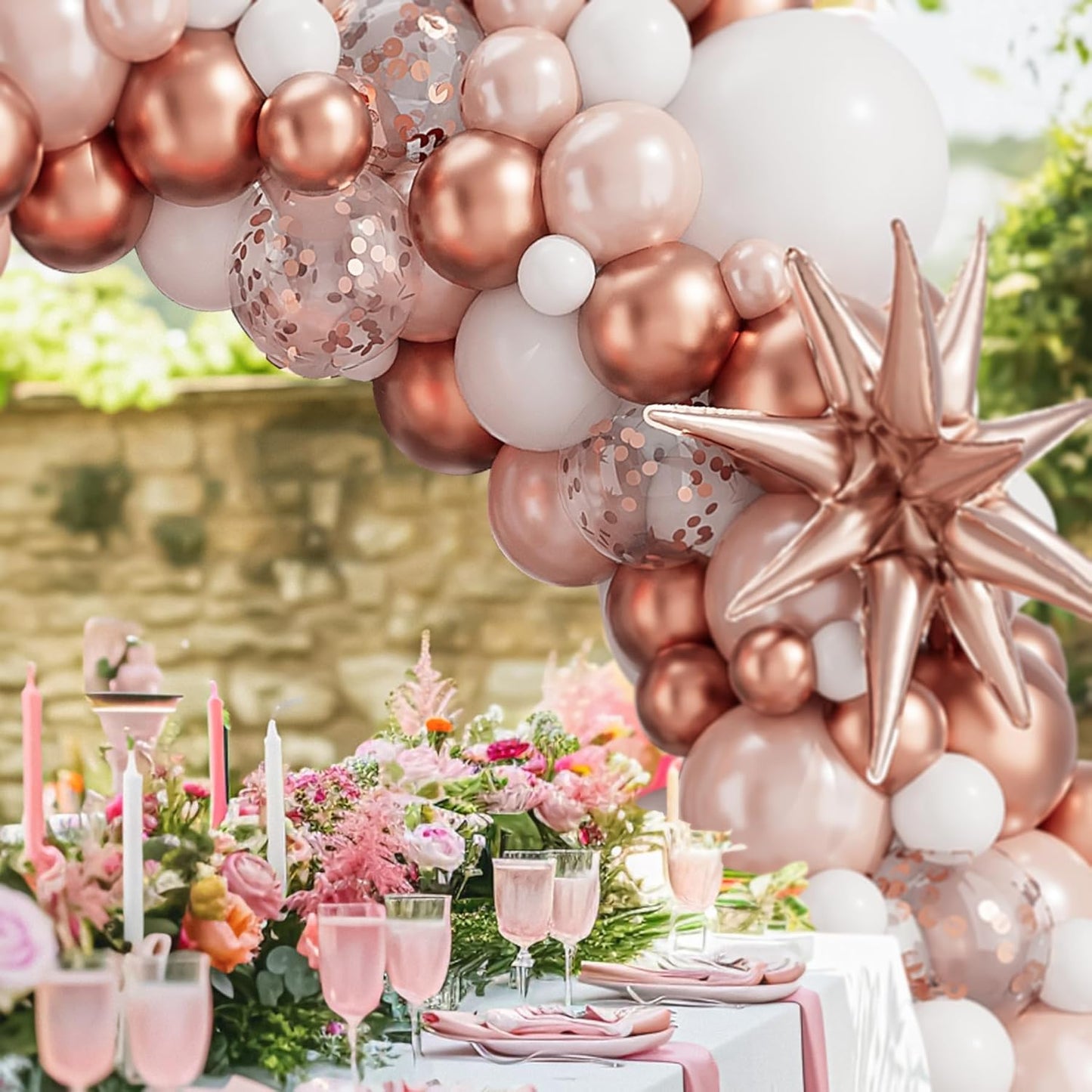 Rose Gold White Balloons Garland Arch Kit,142PCS Metallic Confetti Latex Metal Balloons Aluminum Foil Balloons for Baby Shower Ladies Birthday Wedding Party Decor Supplies