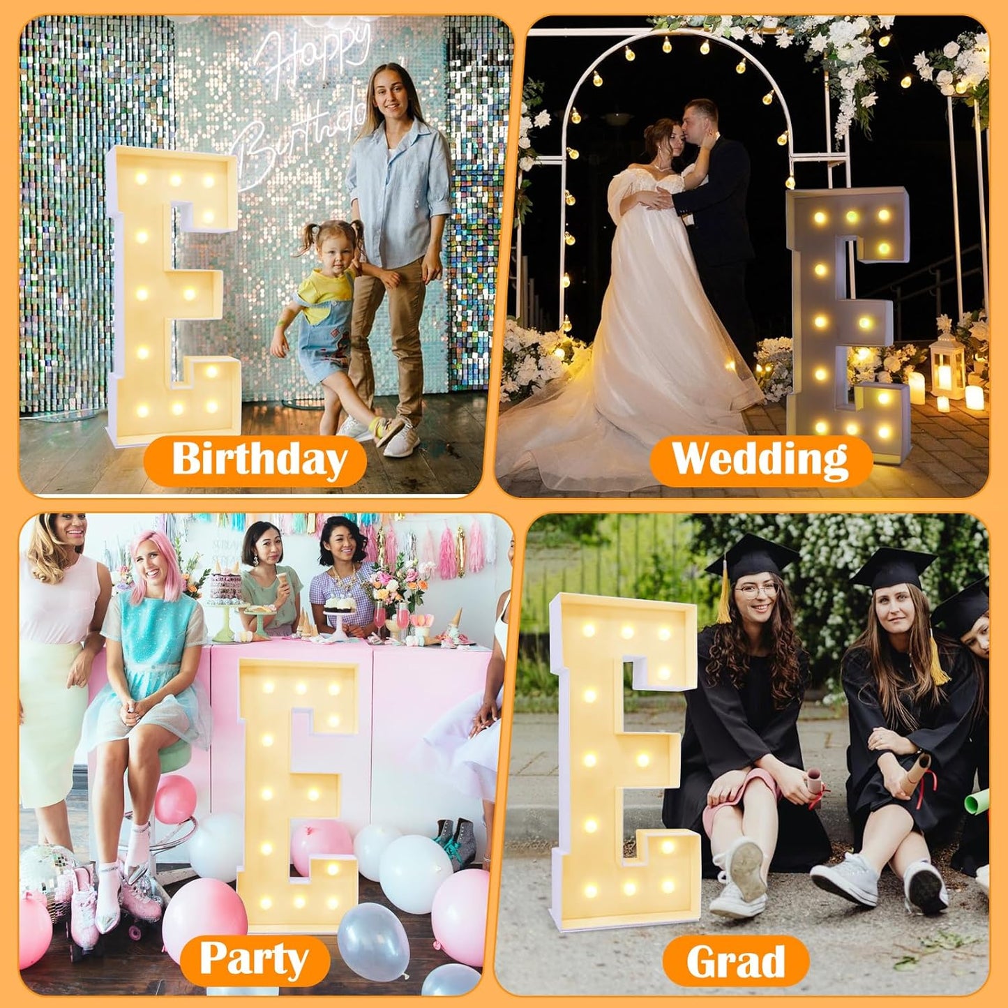 4ft Marquee for Letters E, Large Light up Letters 4ft, Multifunctional Large Marquee for Letters 4 Feet Tall for Party Decorations, Letter Balloons, Wedding Decor, Proposal Decorations (Letters E)