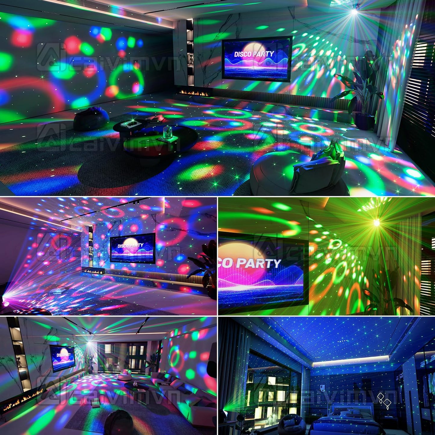 Party Lights DJ Disco Light Disco Ball Lights with Star Projector Sound Activated Strobe for Parties, Bar, Birthday, Wedding, DJ, Pub, Holiday, Event Live Show, Christmas, Living Room, Decorations