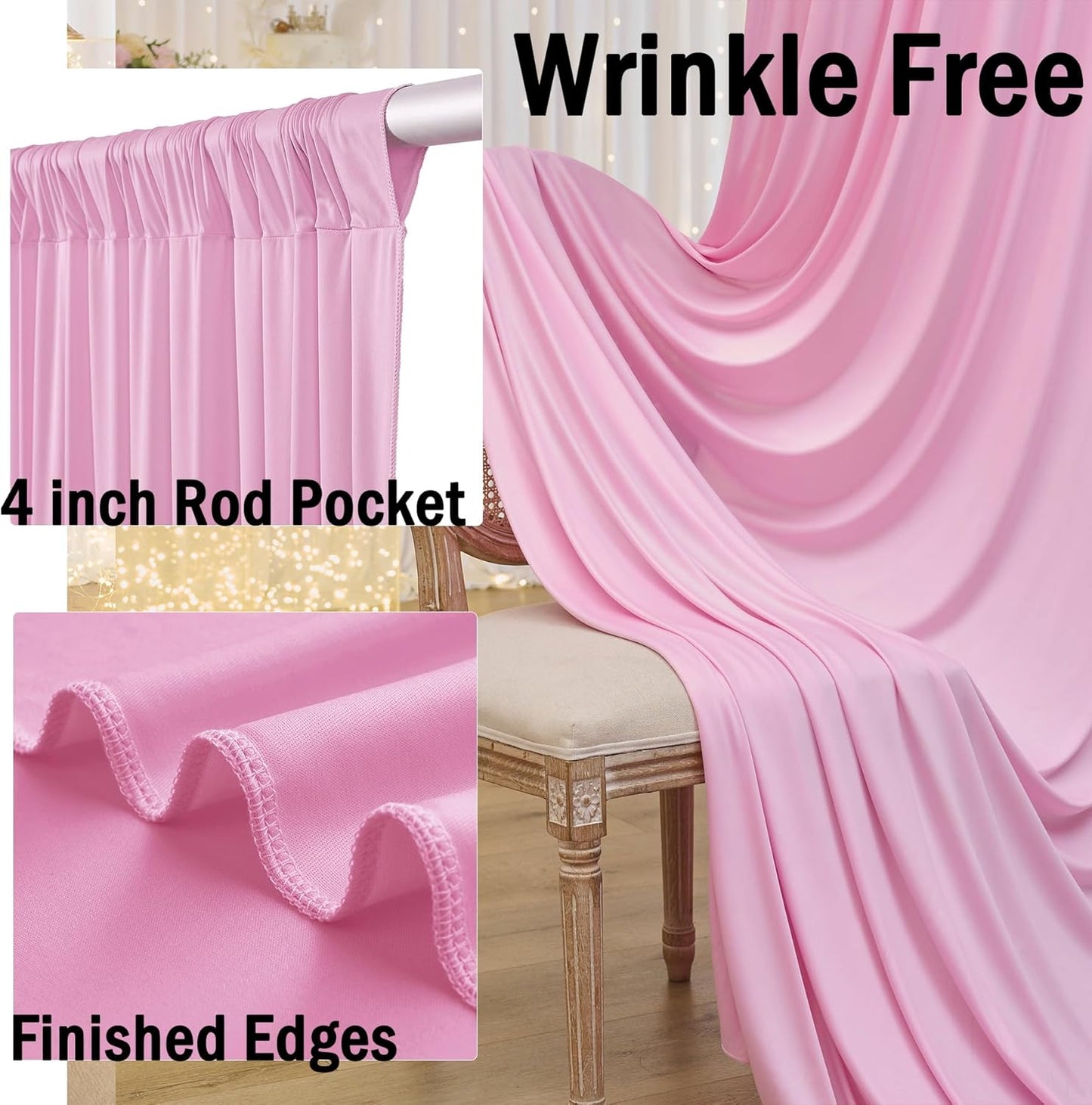 30ftx10ft Pink Backdrop Curtains for Party Background, Wrinkle Free Pink Photo Curtains Backdrop Drapes 6 Panels Back Drop Cloth for Wedding Birthday Photography Baby Shower Decor