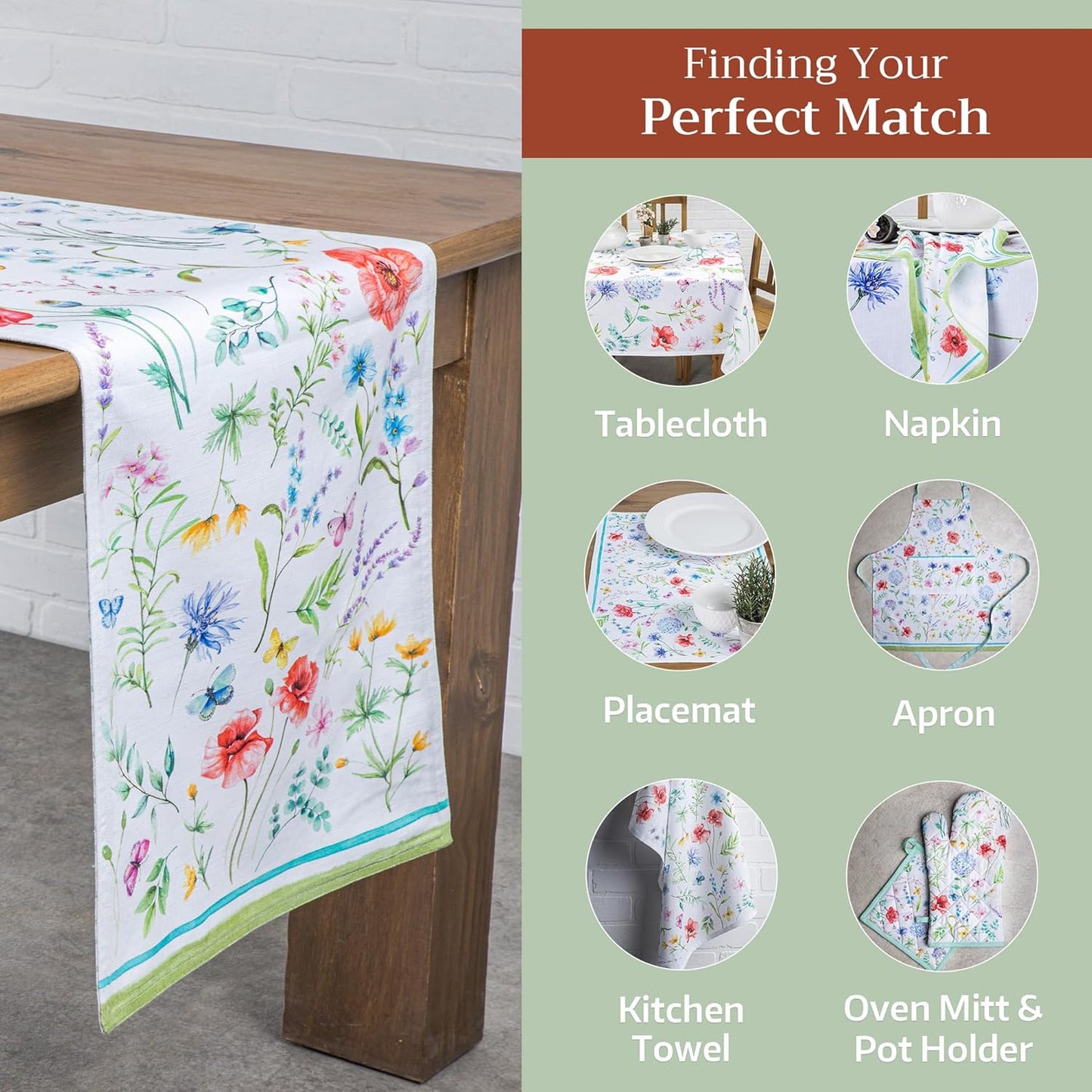 Maison d' Hermine Table Runner 100% Cotton Double Layer Table Runners 108 inches Long Decorative for Home Kitchen Dining Party Wedding Bridal Shower Spring Summer (Just Floral, 14.50" x 108")