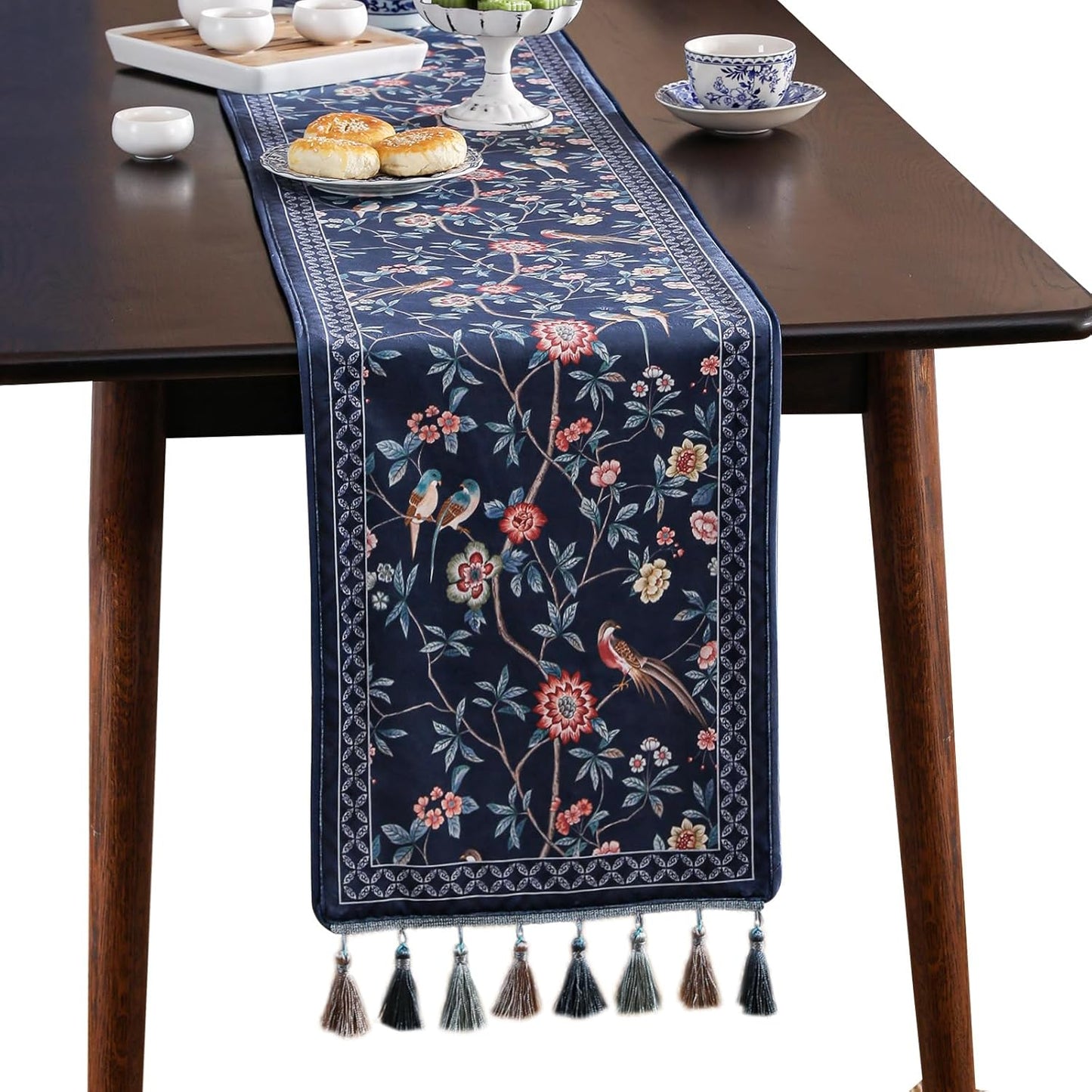 patdrea Vintage Chinoiserie Floral Table Runner Farmhouse for Home Kitchen Dining Decor Parties Family Dinners 12"*71"