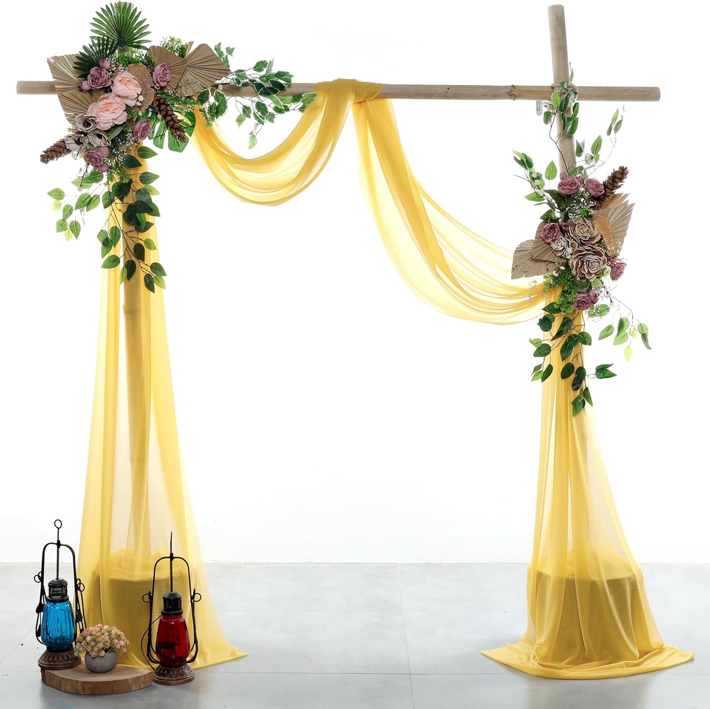 VDS Pack of 1 Panel (30 Inch X 100 Feet) Wedding Arch Draping Fabric Sheer Chiffon Fabric Drapery for Wedding Ceremony Reception Swag Backdrop Canopy Chuppah ARBO Altars Decoration (Gold)