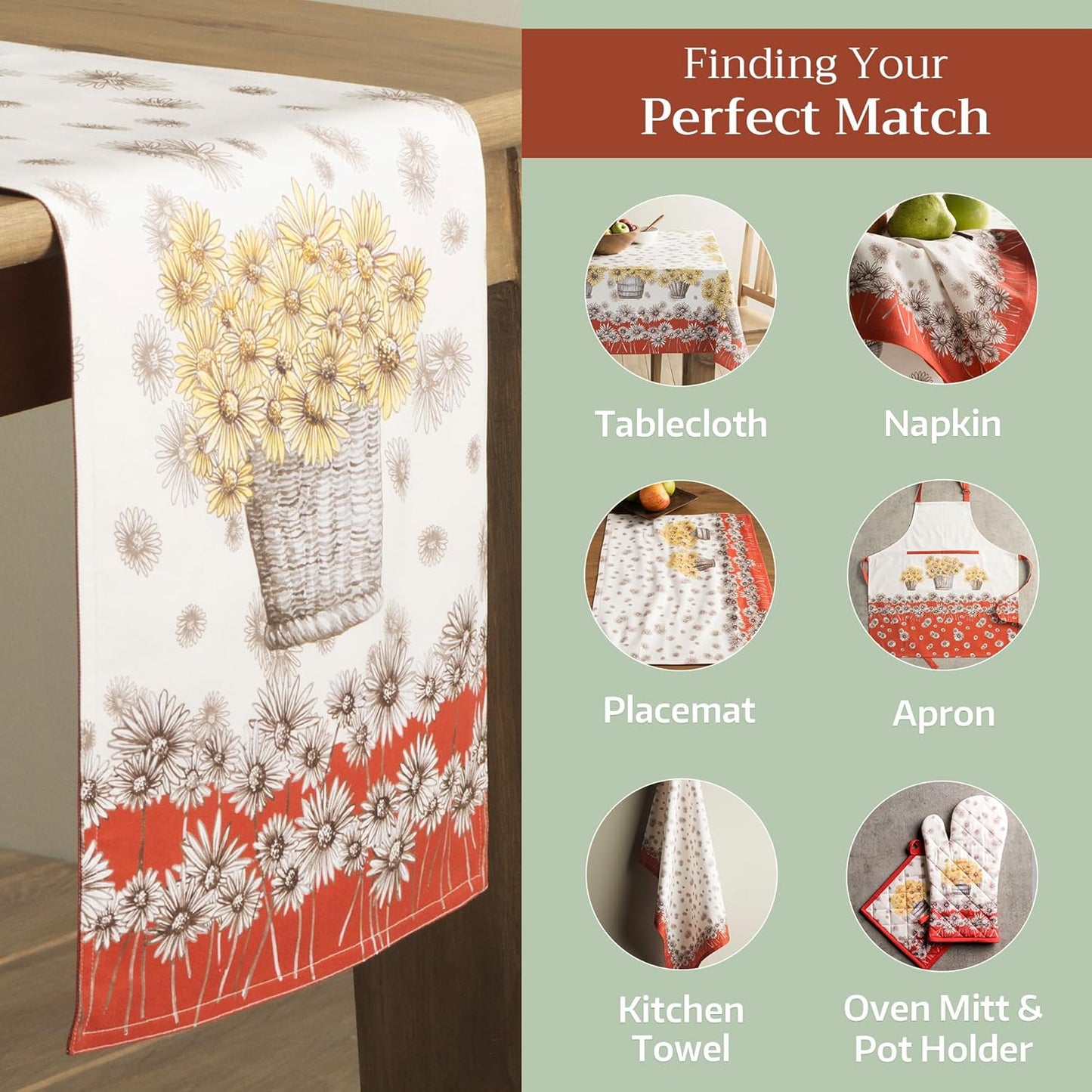 Maison d' Hermine Table Runner 100% Cotton Double Layer Table Runners 72 inches Long for Thanksgiving Christmas Decorations Home Kitchen Dining Party Wedding (Bagatelle, 14.5" x 72")