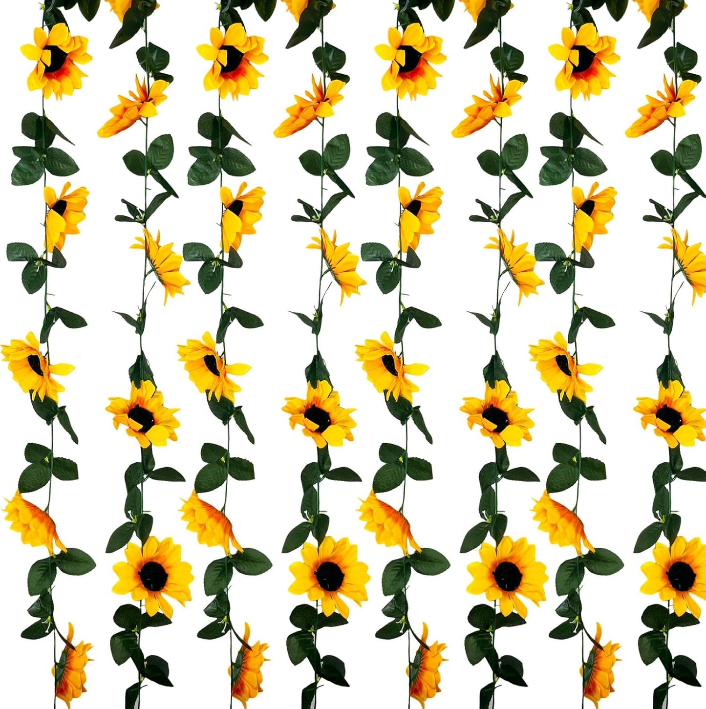 8Pcs 63Ft Sunflower Garland, Fake Hanging Flowers, Sunflower Artificial Flower Vine, Hanging Floral Vine Garland for Wedding, Party, Wall Arch, Halloween, Christmas Summer Garden Backdrop Decor