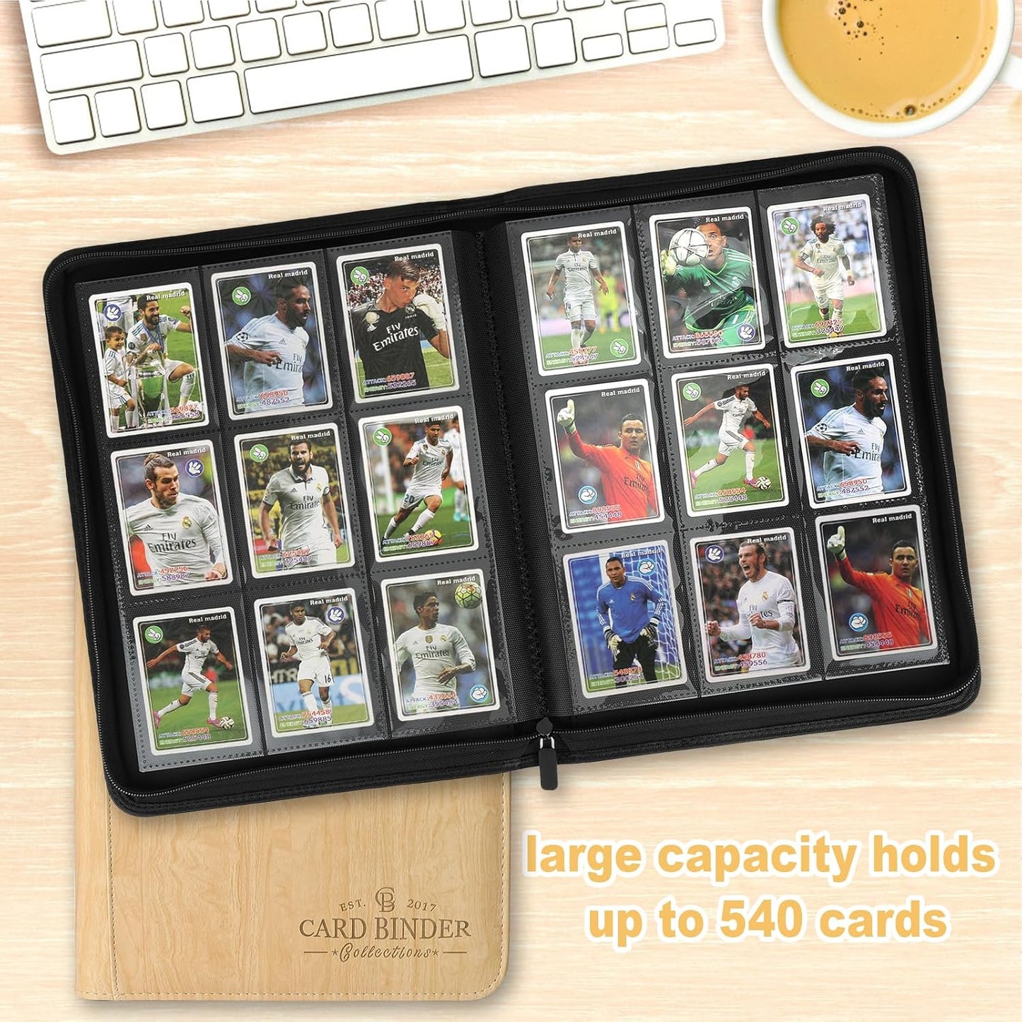 9 Pocket Card Binder, Premium Zip Trading Card Binder, 540 Double Sided Pocket PU Collection Binder, Collector Album, Card Folder for MTG, TCG, Sports Cards