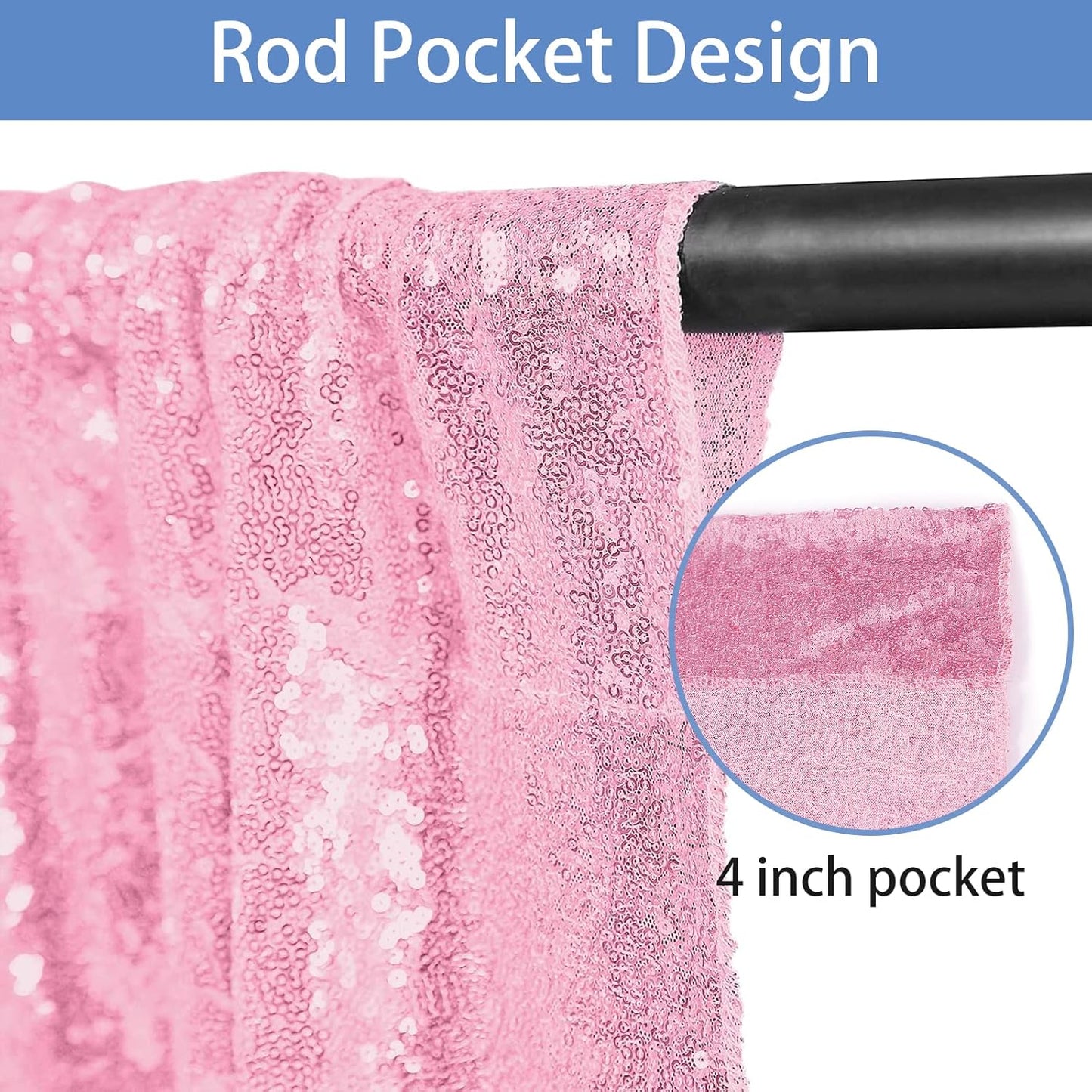 Hahuho Pink Sequin Backdrop Curtain, 4PCS 2FTx8FT Glitter Backdrop Curtain for Parties, Christmas, Wedding, Banquet Decoration（4 Panels, 2FT x 8FT, Pink）