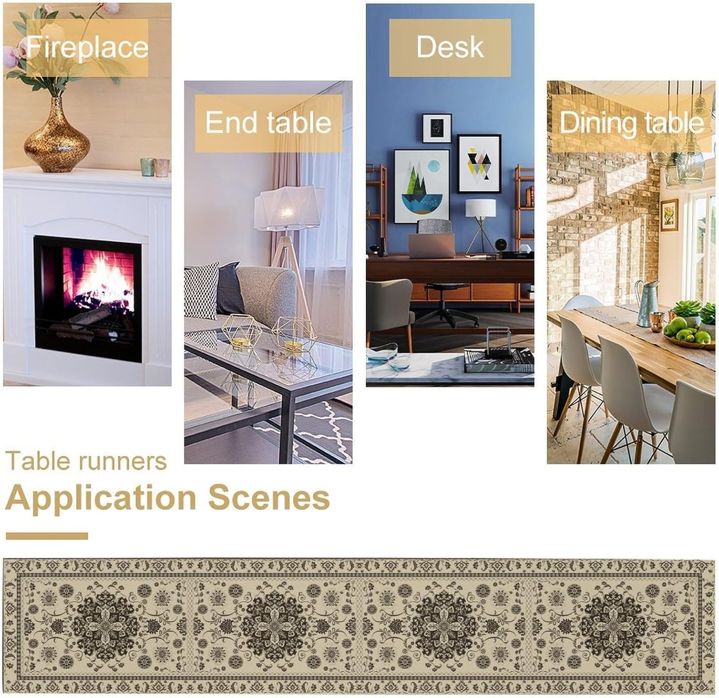 Boho Vintage Elegant Table Runner Farmhouse for Home Farmhouse Kitchen Table Dining Coffee Room Garden Party Wedding Decor 13x108in