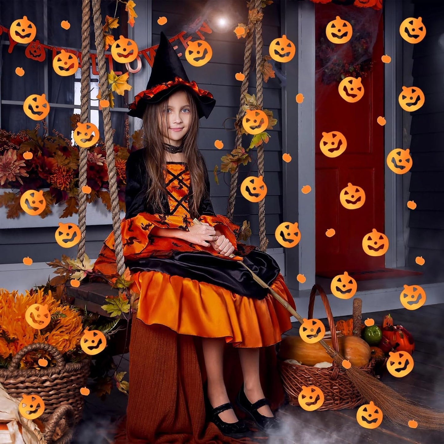 MARFOREVER Halloween Pumpkin Confetti Table Decorations, Orange Pumpkin Scatter Confetti Party Table Decor Mixed Size Pumpkin Sprinkles for Fall Halloween Party Supplies