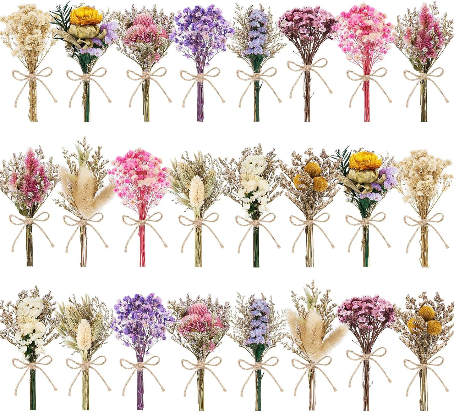 12/24 PCS Charming Dried Flowers Bouquet for Vase Various Dried Wildflowers with Stems Mini Handmade Wildflowers Natural Real Flowers Bulk Flowers Craft (Various Series, 24 PCS)