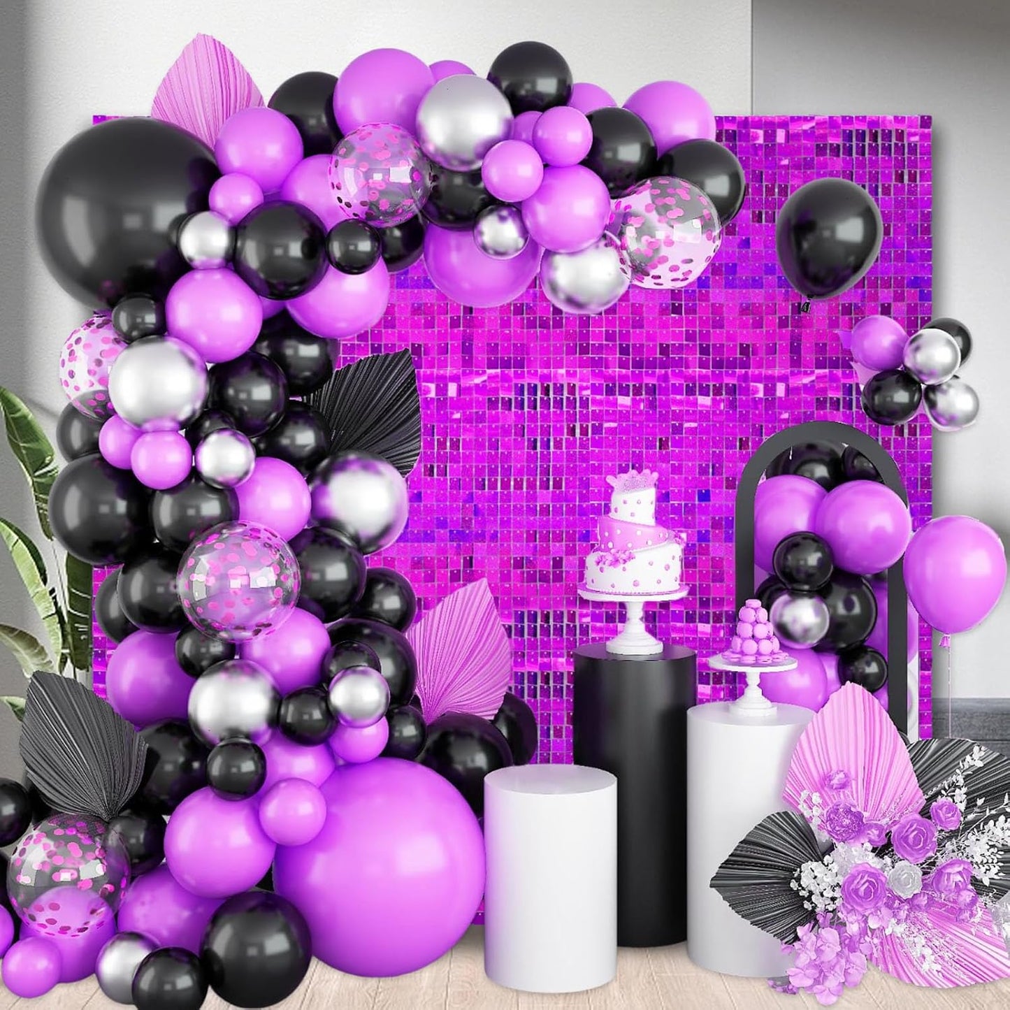 12PCS Purple Shimmer Wall Backdrop, Laser Square Sequin Photo Backdrops Panel, Glitter Wall Background for Birthdays, Weddings, Christmas, Engagements, Disco Bachelorette Party Decoration (3FTx4FT)