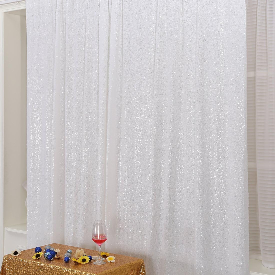 Poise3EHome White Sequin Backdrop,6FT x 8FT Sequin Photography Backdrop Curtain for Party Decoration