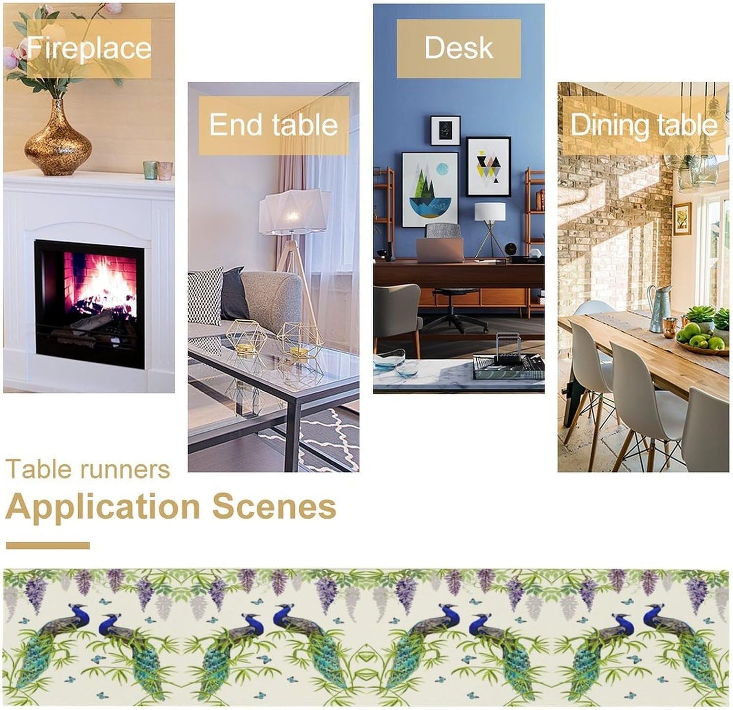 Peacock Table Runner,Spring Plant Butterfly Print Seasonal Table Runner for Home Kitchen Dining Party Indoor Outdoor Decoration 13x120 Inch