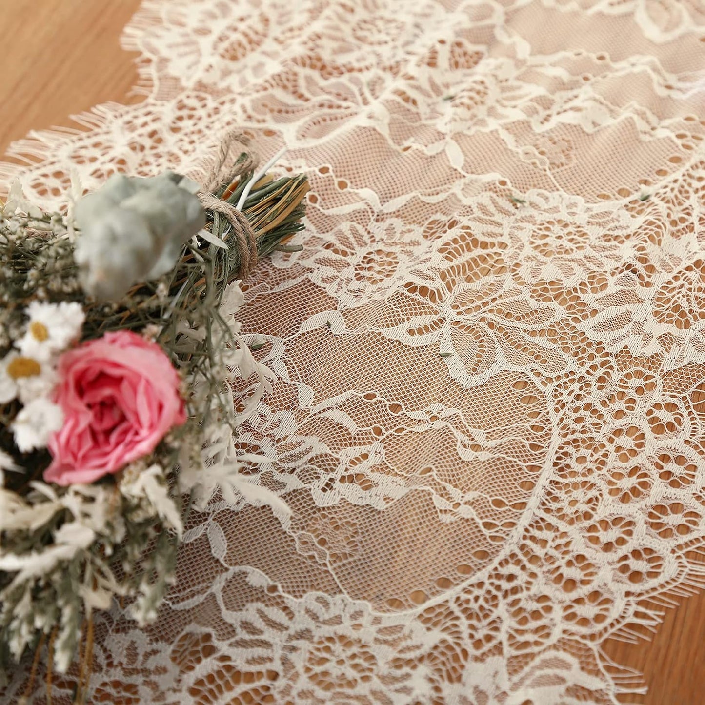 Lace Table Runner 6 Packs Ivory Table Fabric Embroidered Boho Table Runners for Party Wedding Bridal Shower Decorations Vintage Rustic Table Runners 14x120 Inches