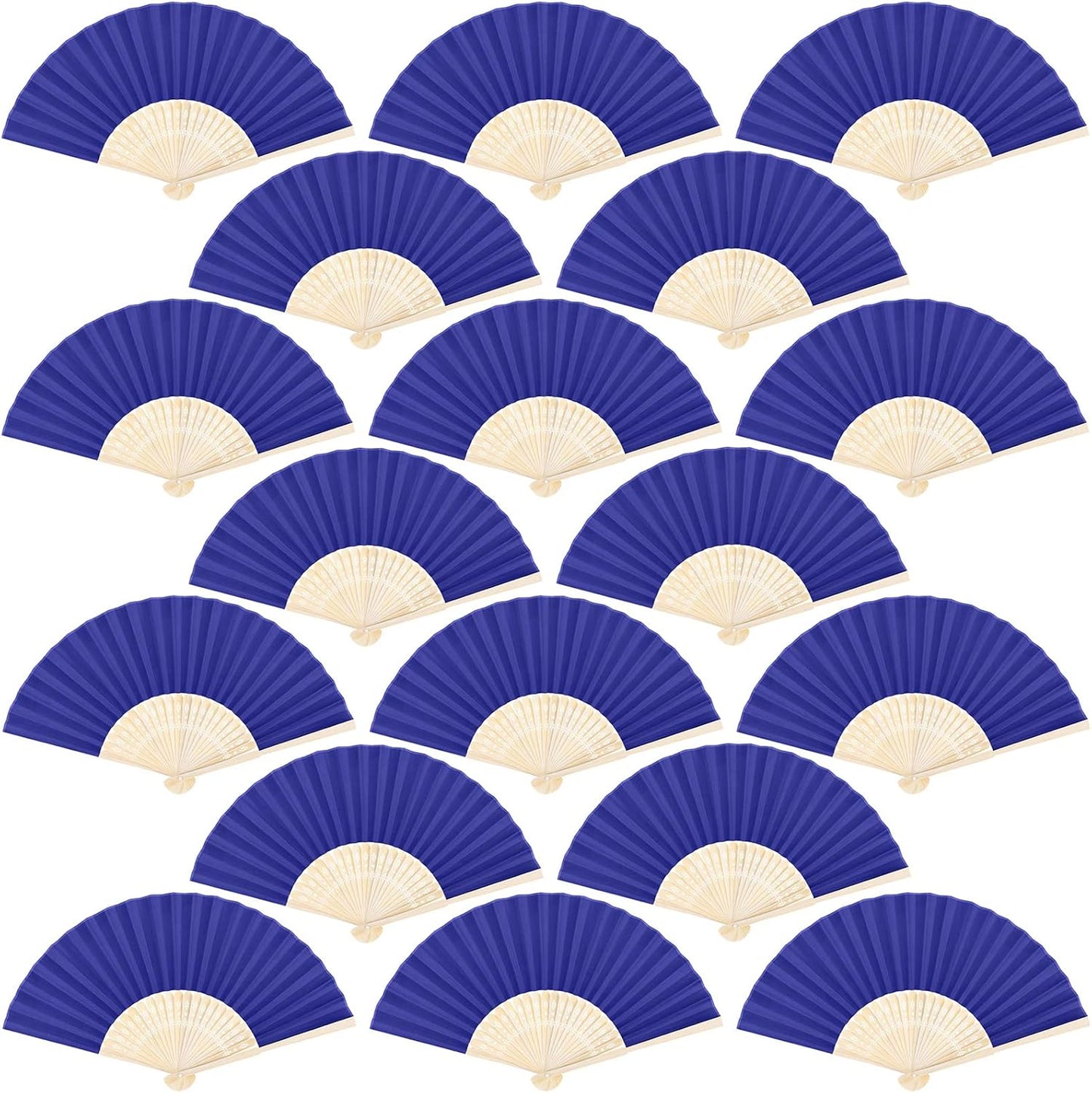 Aneco 18 Pieces Handheld Fans Cloth Hand Fans Bamboo Folding Fans for Wedding Decoration, Church Wedding Gifts, Party Favors, DIY Decoration (Royal Blue)