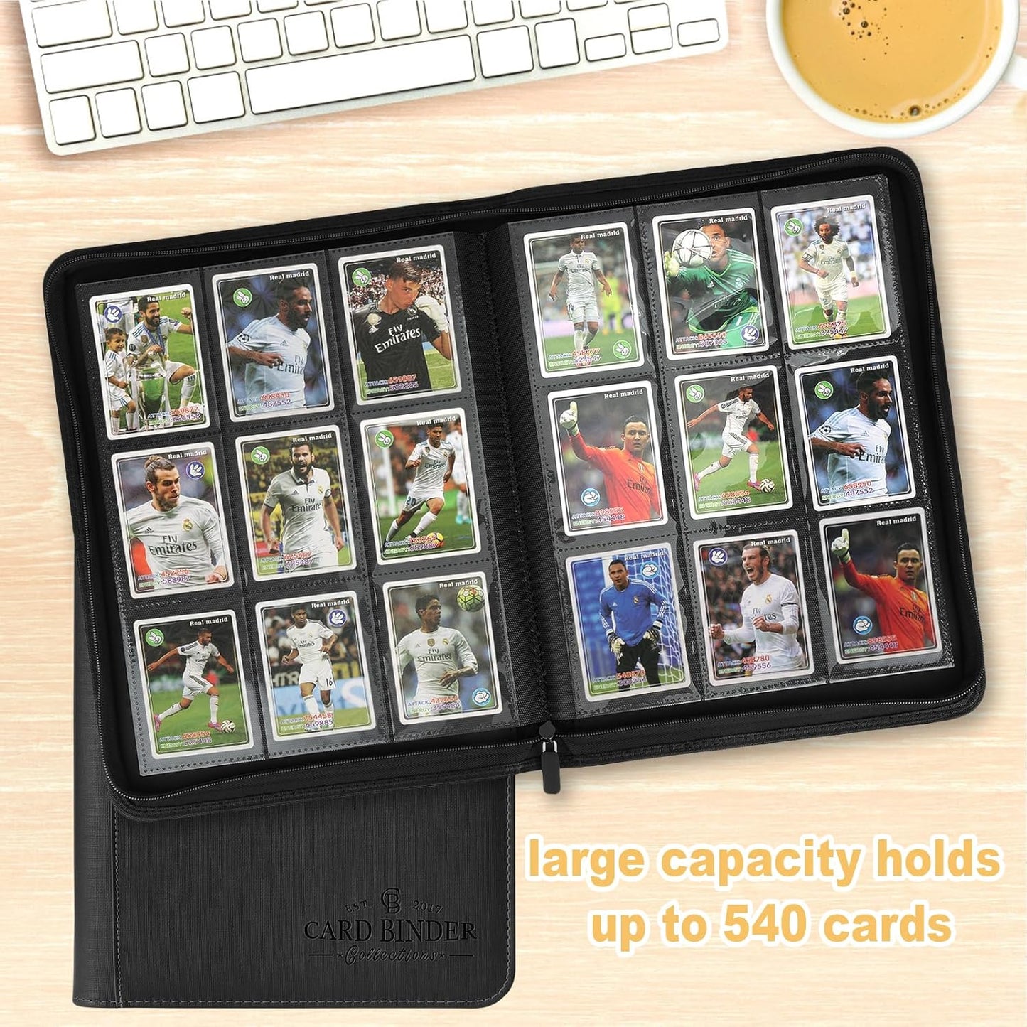 9 Pocket Card Binder, Premium Zip Trading Card Binder, 540 Double Sided Pocket PU Collection Binder, Collector Album, Card Folder for MTG, TCG, Sports Cards