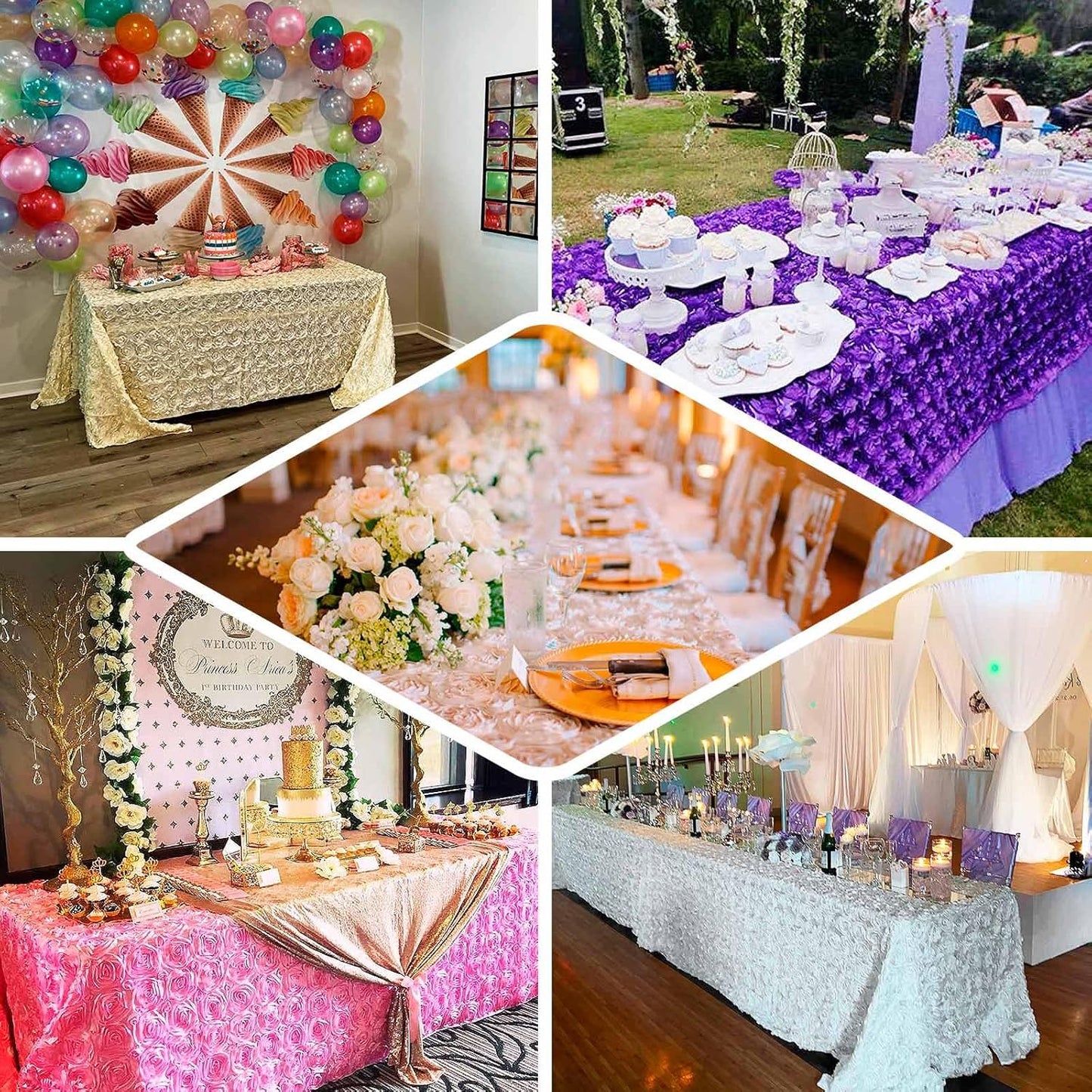 Efavormart 90"X132" Dusty Blue Grandiose 3D Rosette Satin Rectangle Tablecloth for Wedding Party Event