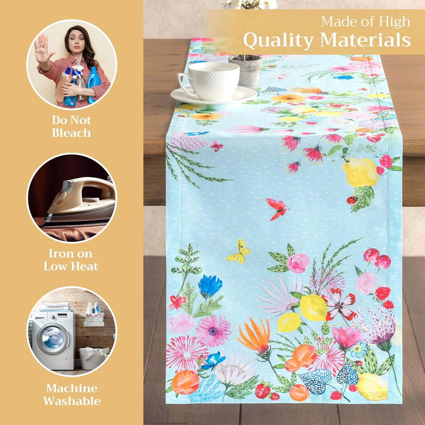 Maison d' Hermine Table Runner 100% Cotton Single Layer Table Runners 72 inches Long Decorative for Home Kitchen Dining Party Wedding Bridal Shower Spring Summer (Jardin D'Ete - Mint, 14.50" x 72")