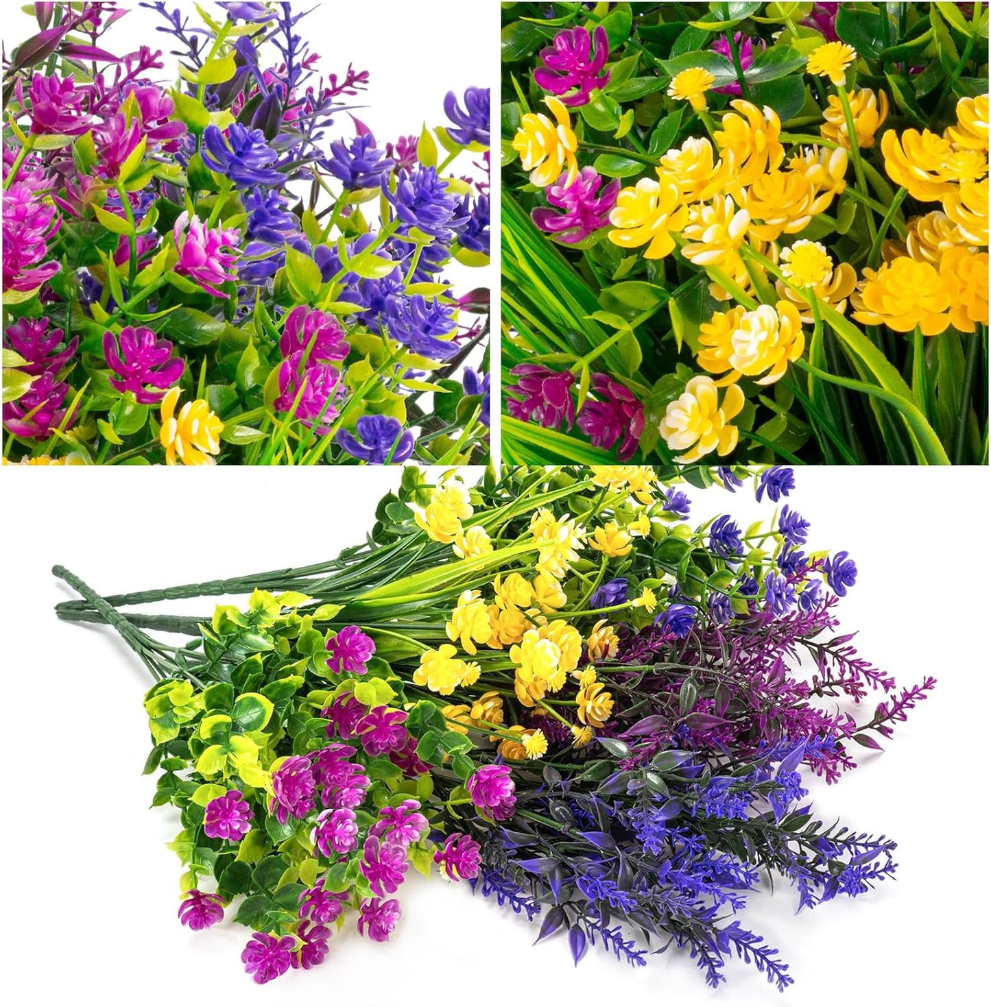 20 Bundles Artificial Flowers Outdoor No Fade UV Resistant Fake Plastic Flowers Faux Plants for Garden Patio Porch Window Box Home Wedding Farmhouse Hanging Décor
