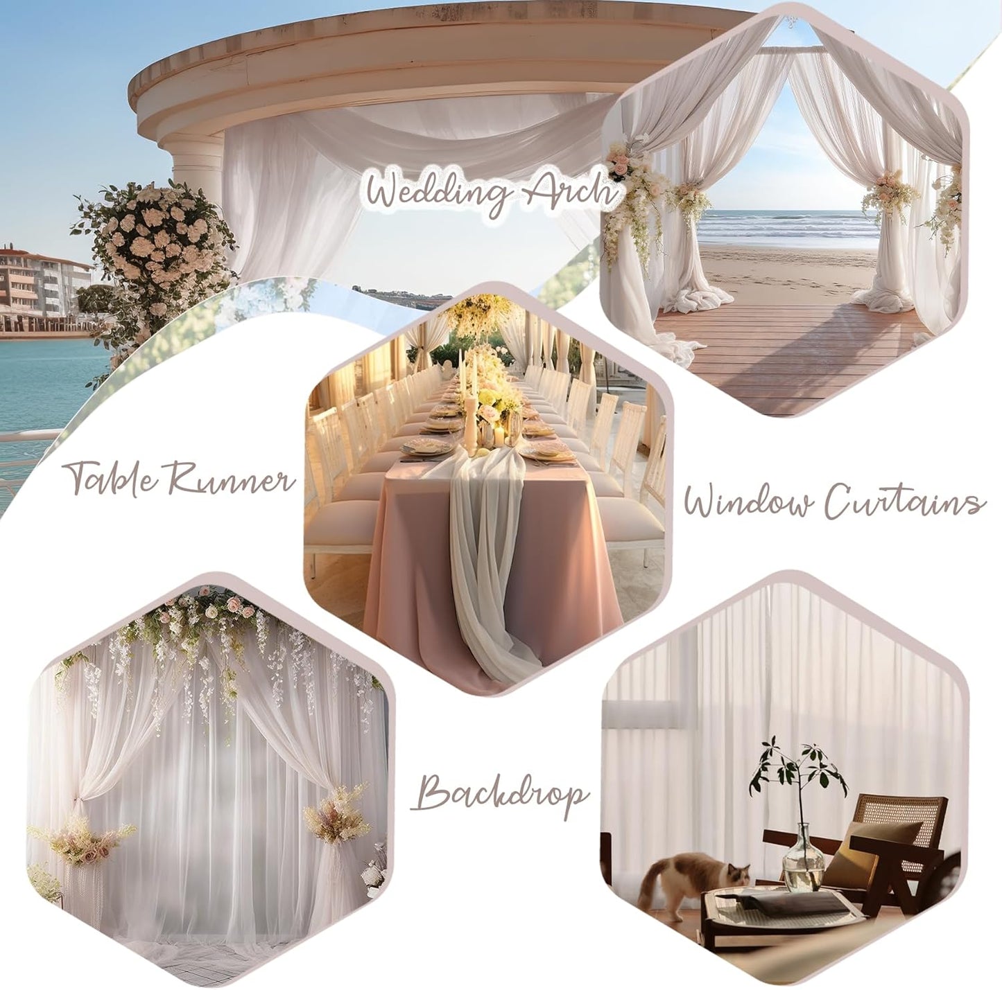 PARTISKY 10ftx7ft Taupe Chiffon Backdrop Curtains, Wrinkle-Free Sheer Fabric Photo Drapes for Wedding Ceremony Arch Birthday Baby Shower Photography Stage Decor 5ft x 7ft, 2 Panel