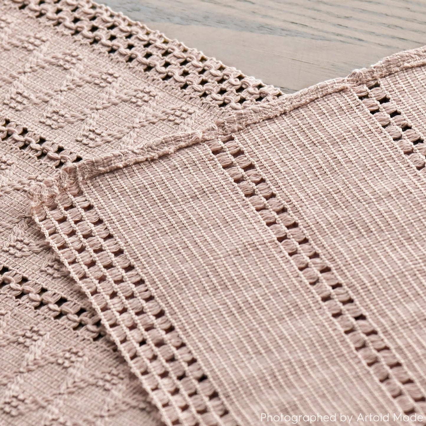 Artoid Mode Pink Farmhouse Woven Rustic Hollow Table Runner, Seasonal Holiday Hollow Kitchen Dining Table Decoration for Home Party Decor 12x48 Inch