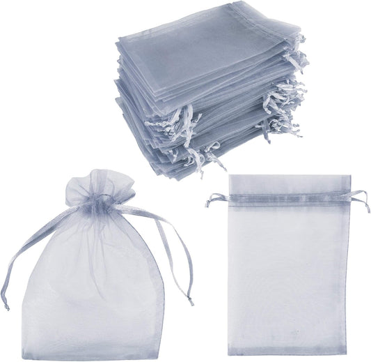 Super Z Outlet 100 Pack 5x7 Inch Mini Sheer Drawstring Organza Transparent Bags Jewelry Sack Pouches for Wedding, Party Decorations, Arts & Crafts Gifts (Silver)