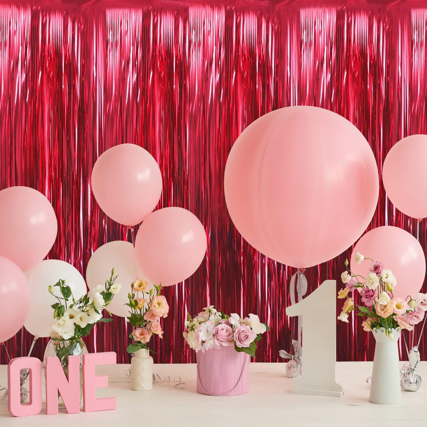 GOER 3.2 ft x 9.8 ft Metallic Tinsel Foil Fringe Curtains Party Photo Backdrop Party Streamers for Birthday,Graduation,New Year Eve Decorations Wedding Decor (5 Pcs,Burgundy)