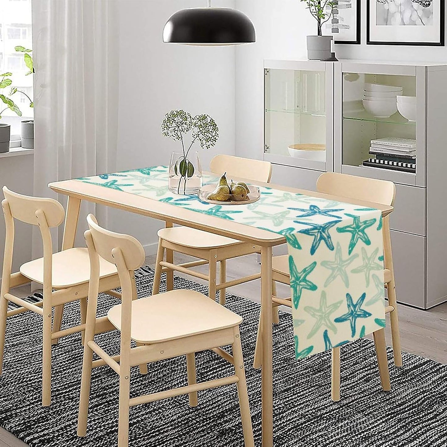 Starfish Plaid Table Flag Green Plaid and Marine Life Starfish Kitchen Table Flag Suitable for Birthday Party Restaurant Decoration Outdoor Picnic 13 * 120 Inch