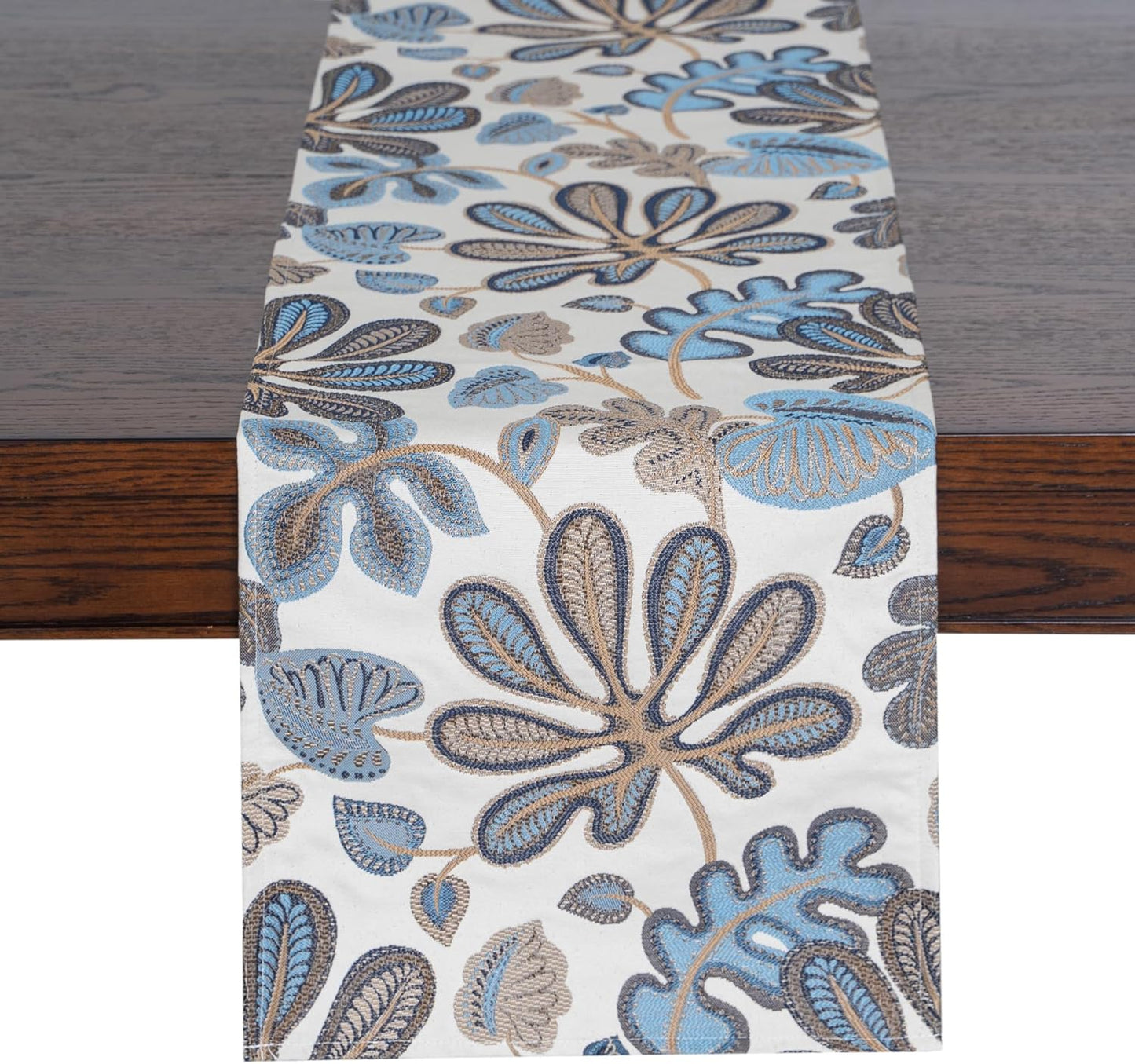 Mika Home Tropical Leaf Table Runner for Home Decor 13X72 Inches Blue Brown Seasonal Dining Table Decoration for Home