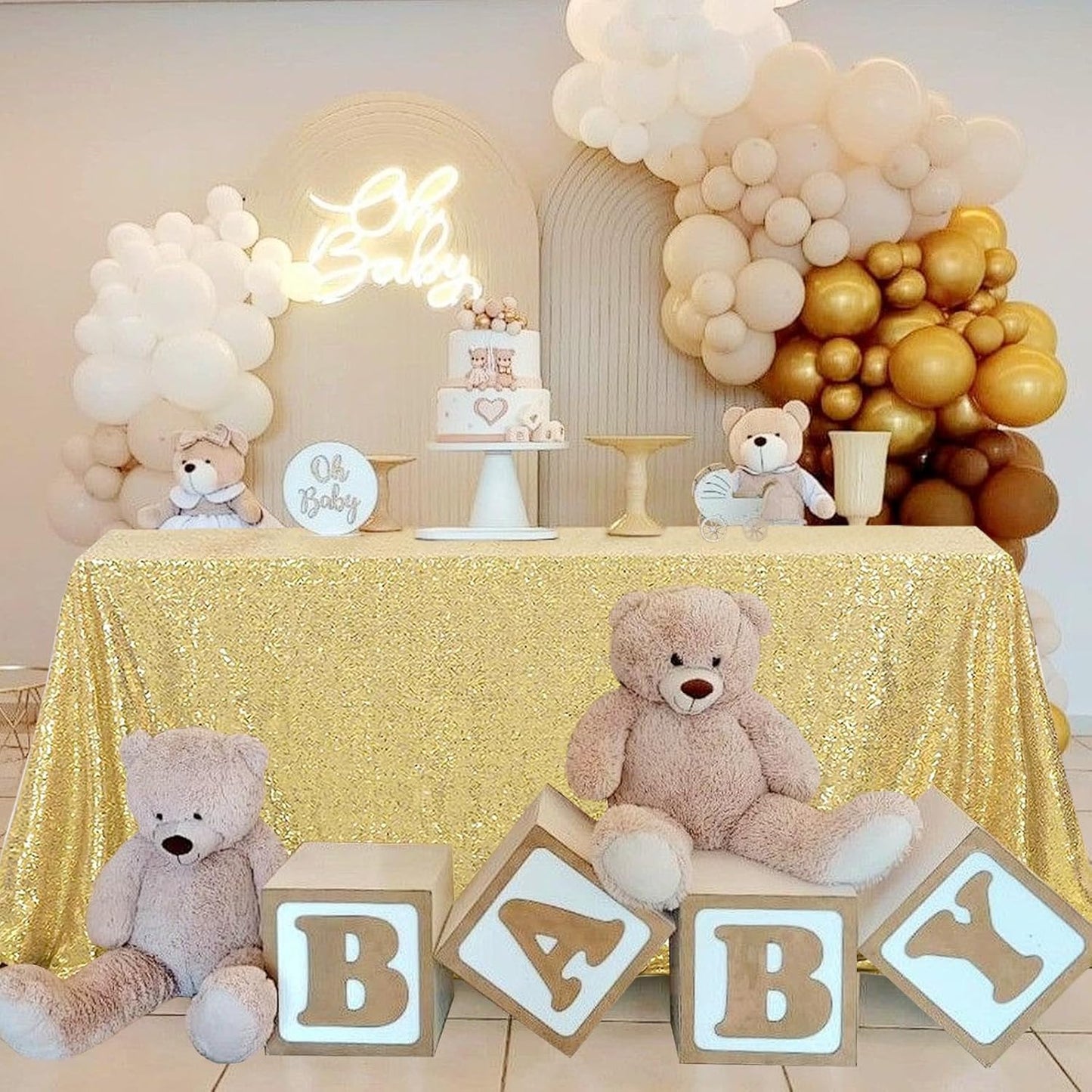 OQSQ Gold Sequin Tablecloth - 60x102 inch, Glitter Tablecloth, Sparkle Sequence Table Cover for Wedding,Birthday Party,Bridal Shower Decorations