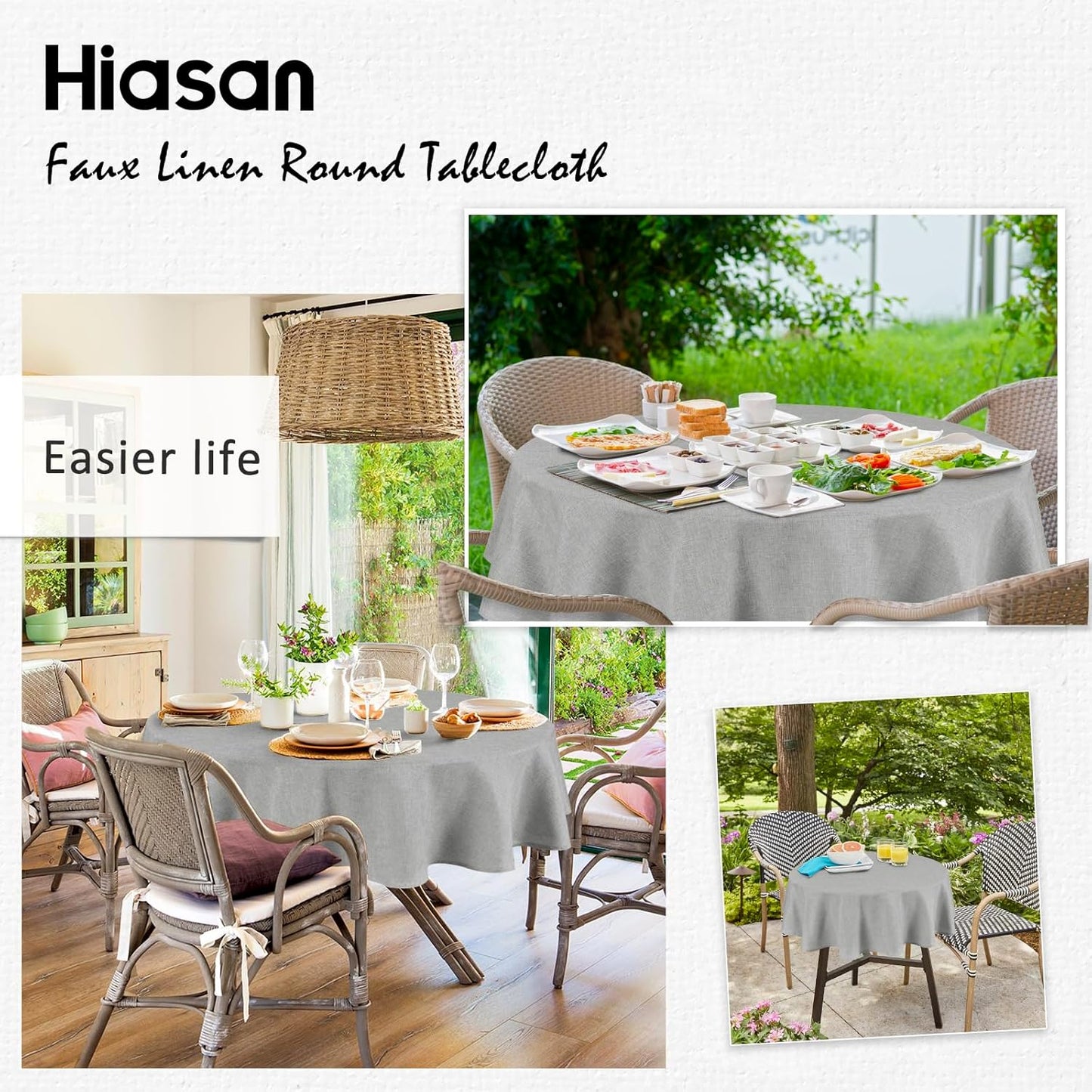 Hiasan Round Table Cloth 30 Inch Linen - Wrinkle and Stain Resistant Washable Polyester Fabric Table Cloth for Dining Room Kitchen Party, Light Grey