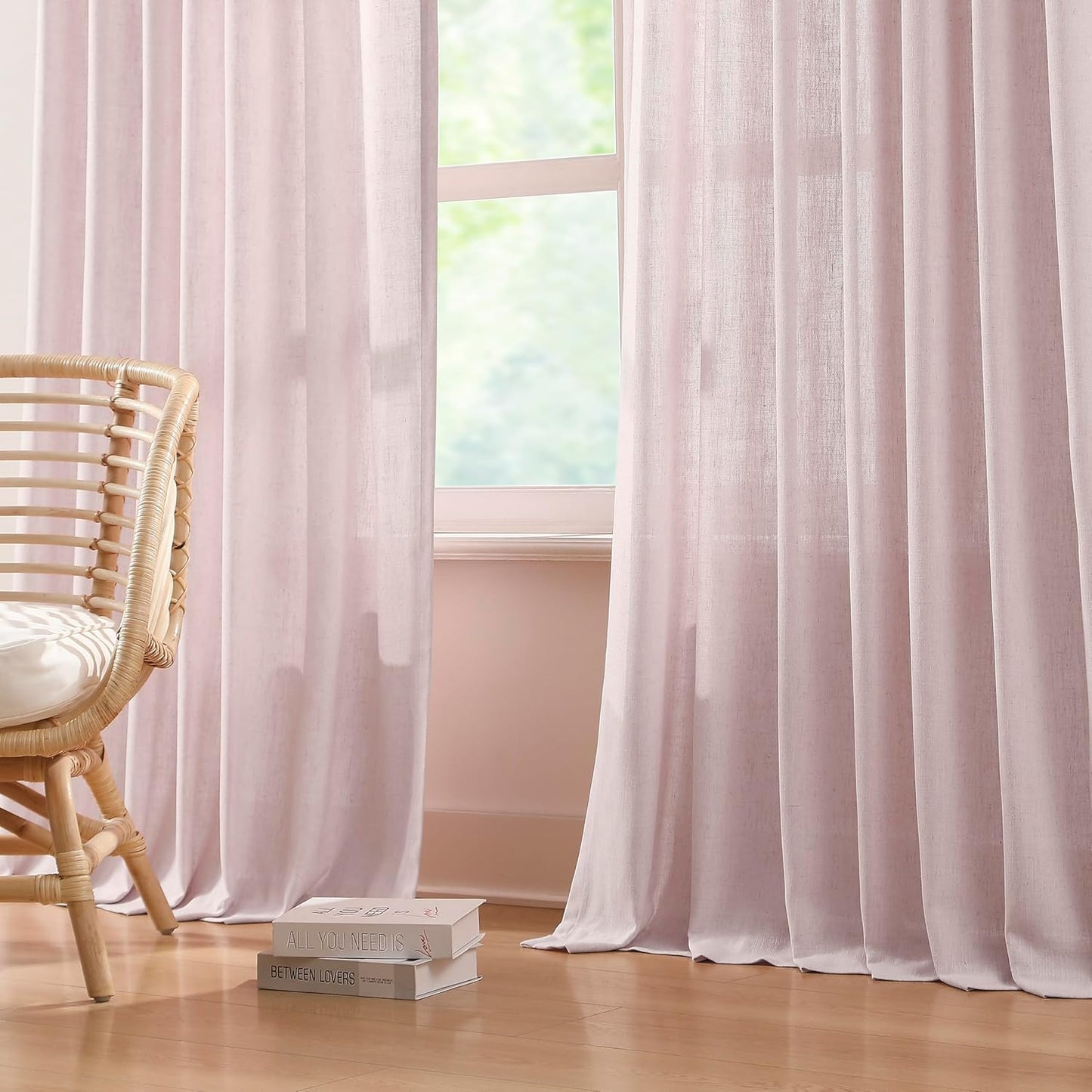 Vision Home Soft Pink Pinch Pleated Semi Sheer Curtains Textured Linen Blended Light Filtering Window Curtains 102 inch for Living Room Bedroom Patio Pinch Pleat Drapes with Hooks 1 Panel 60" Wx102 L
