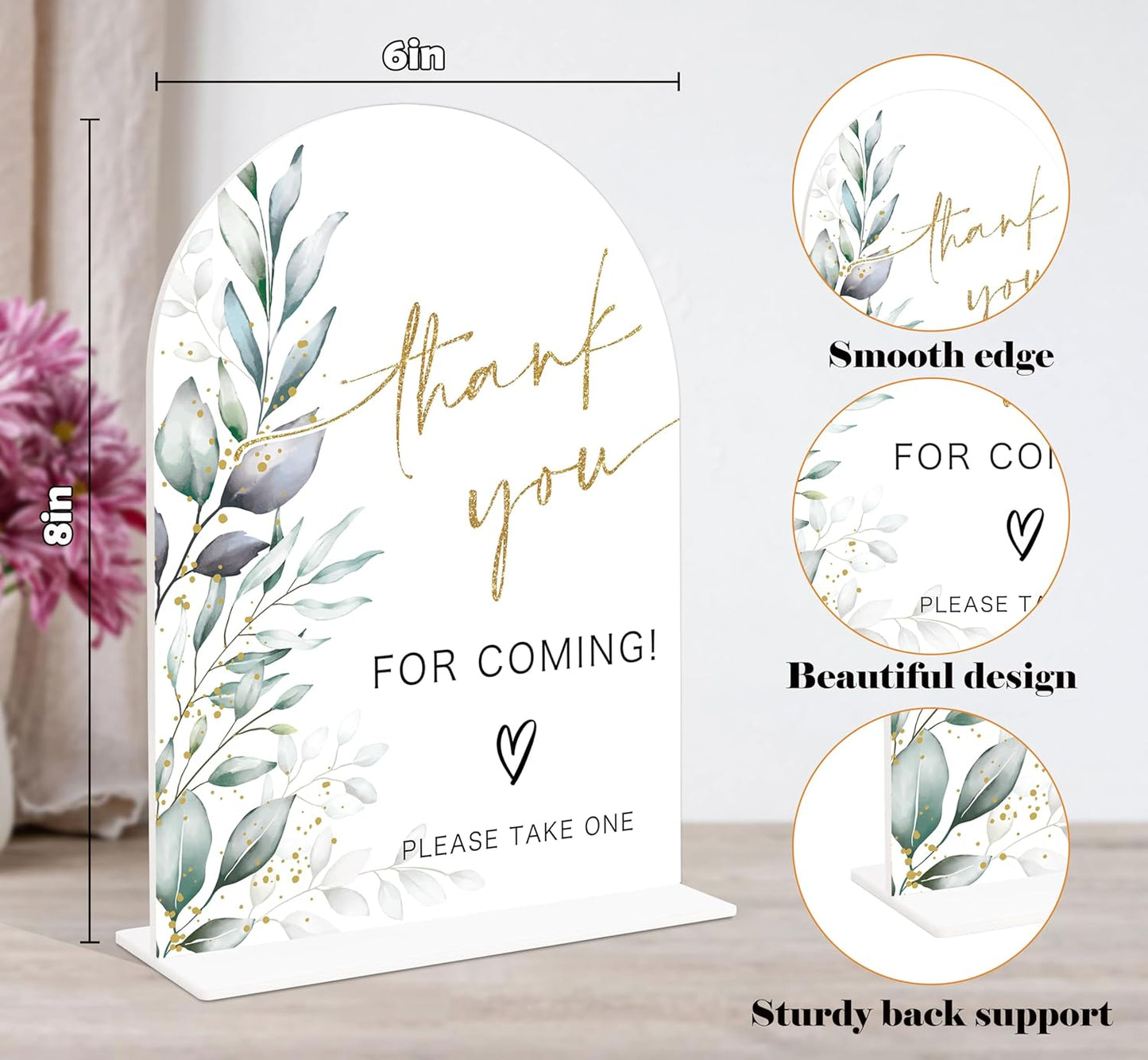 Acrylic Wedding Signs, Greenery Theme Thank You for Coming Sign, Wedding Reception Signage, Bridal Shower Table Decor with Stand, Engagement, Anniversary, Newlywed Events and Parties Supplies, 10