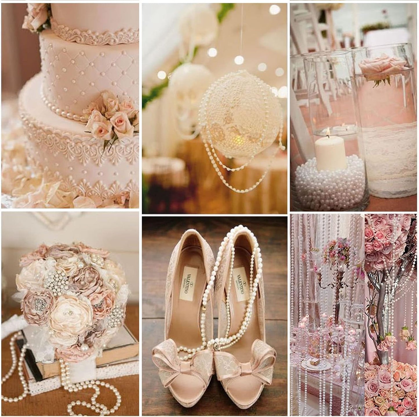 [177Feet] Pearl Beads Garland, 4MM 59 Yards Faux Pearl Beads String Roll Bulk for DIY Craft Wedding Party Christmas Tree Decoration