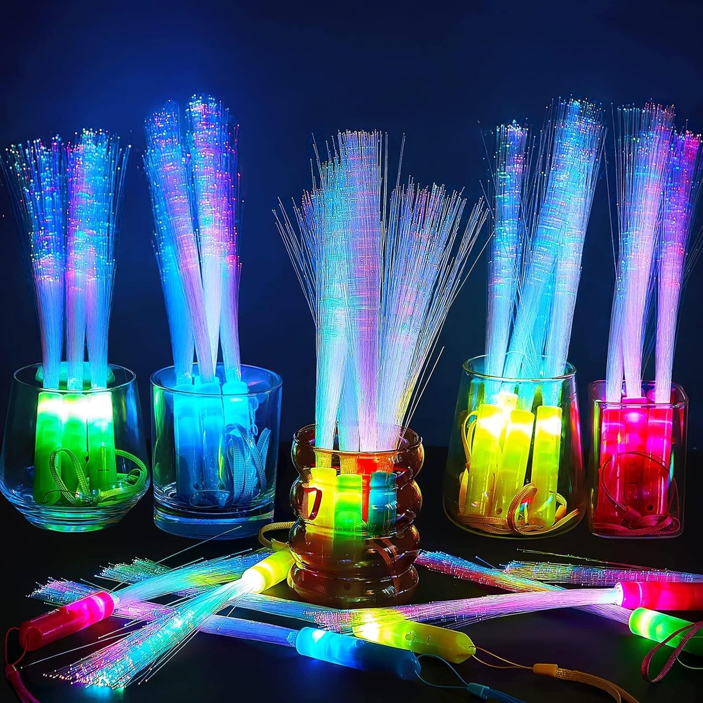 Lewtemi 60 Pack Fiber Optic Wand Glow Wand LED Light Up Wand Bulk with 3 Flashing Models Flashing Sticks with Included Batteries for Birthday Party Favor Wedding Halloween Christmas (Novel Colors)