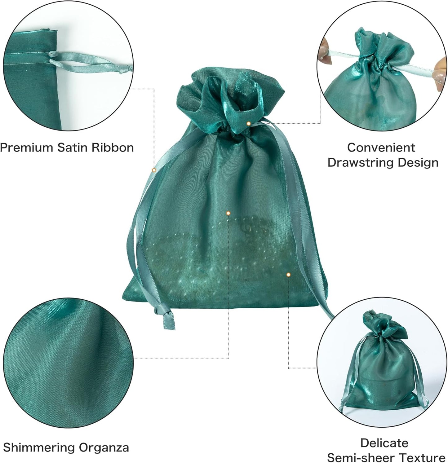 QIANF 20 Pcs Dark Green Small Organza Bags 3X4 inch for Wedding Favors with Drawstring, Mini Mesh Gift Bags Jewelry Pouch for Candy Bridal Shower Party Favor Baby Shower Christmas