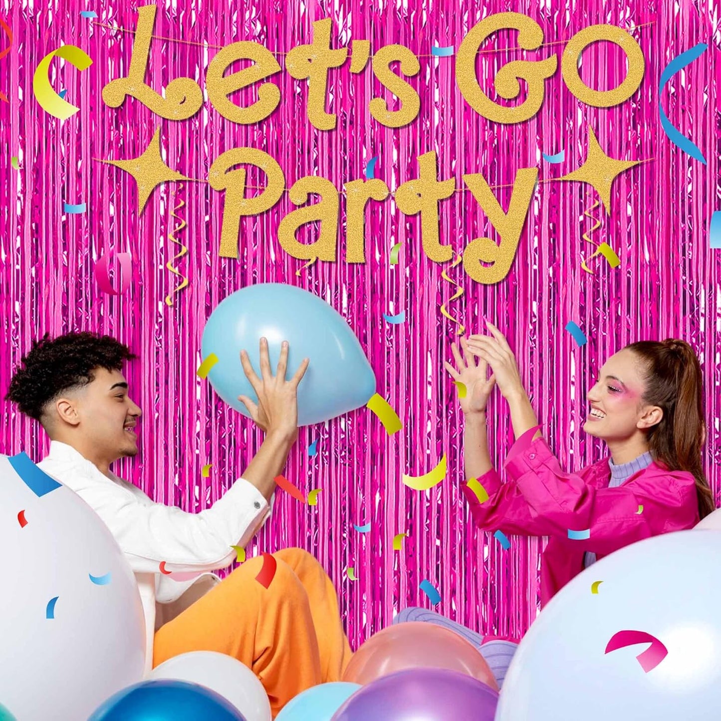 6 Pack Fuchsia Foil Fringe Curtains Backdrop, 3.28 x 8.2 Ft Metallic Streamers Tinsel Curtains Background for Photo Booth, Birthday, Weddings, Carnivals, Graduation, Themed Party Decorations