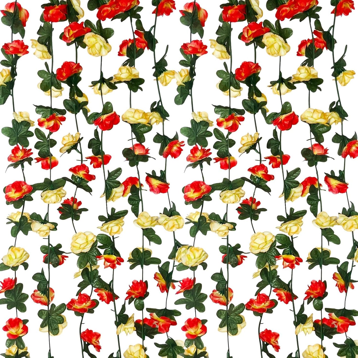 8Pcs 63Ft Pink&Yellow Rose Garland, Fake Rose Hanging Flowers, Artificial Flower Vine, Hanging Floral Vine Garland for Wedding, Birthday Party, Wall Arch, Halloween, Christmas Garden Backdrop Decor