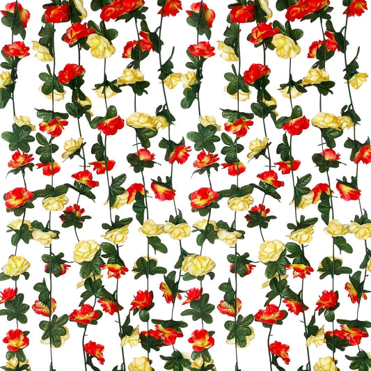 8Pcs 63Ft Pink&Yellow Rose Garland, Fake Rose Hanging Flowers, Artificial Flower Vine, Hanging Floral Vine Garland for Wedding, Birthday Party, Wall Arch, Halloween, Christmas Garden Backdrop Decor