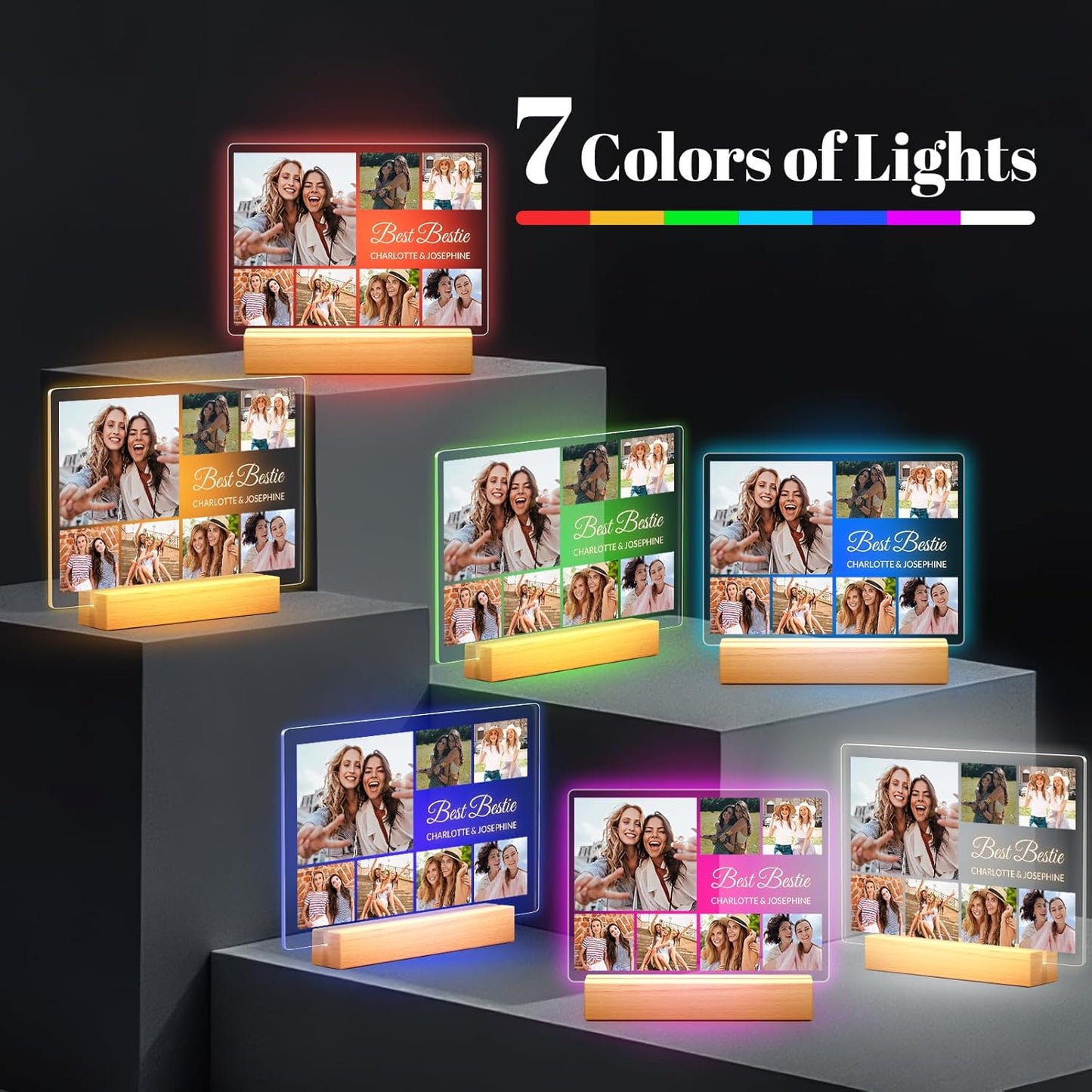 Personalized Picture Frames with Photo, Custom Photo Frame with Night Light, Customized Photo Gifts, Personalized Birthday Gifts for Women, Her, Bestie, Best Friends