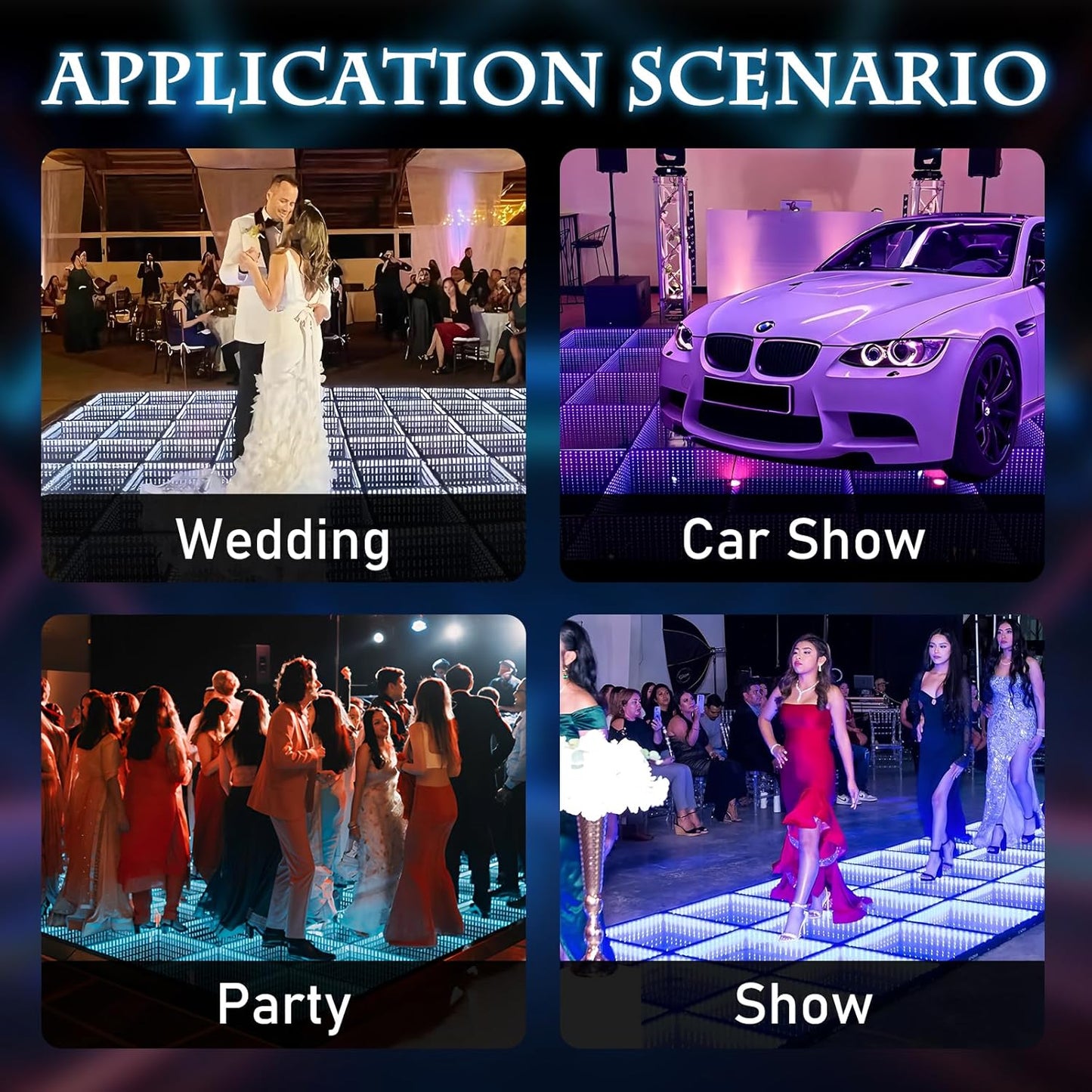 Dance Floor Stage Lights-Tempered Glass with Flight Case - RGB Color Changing Lights for Wedding, Party, Club - Non-Slip (3D -Magnetic, 12 * 12 FT)