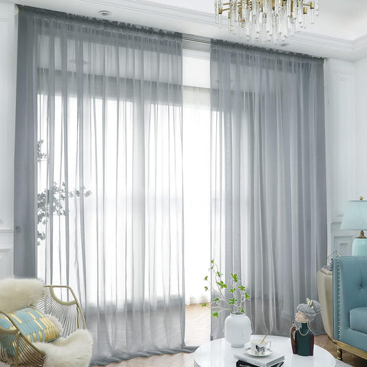 Window Light Gray Sheer Curtains 108 Inches Long 2 Panels Sheer Curtain Basic Rod Pocket Panel for Bedroom Children Living Room Yard Kitchen (Light Gray, 52" W x 108" L | 2 pcs)