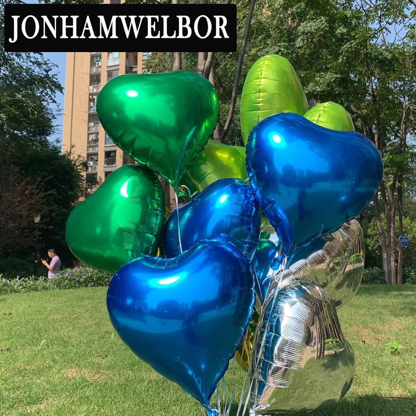 Jonhamwelbor 20Pcs 18 inch Green Foil Mylar Heart Shape Balloons Decorations Valentines Birthday Wedding Baby Shower Party (Emerald Green)