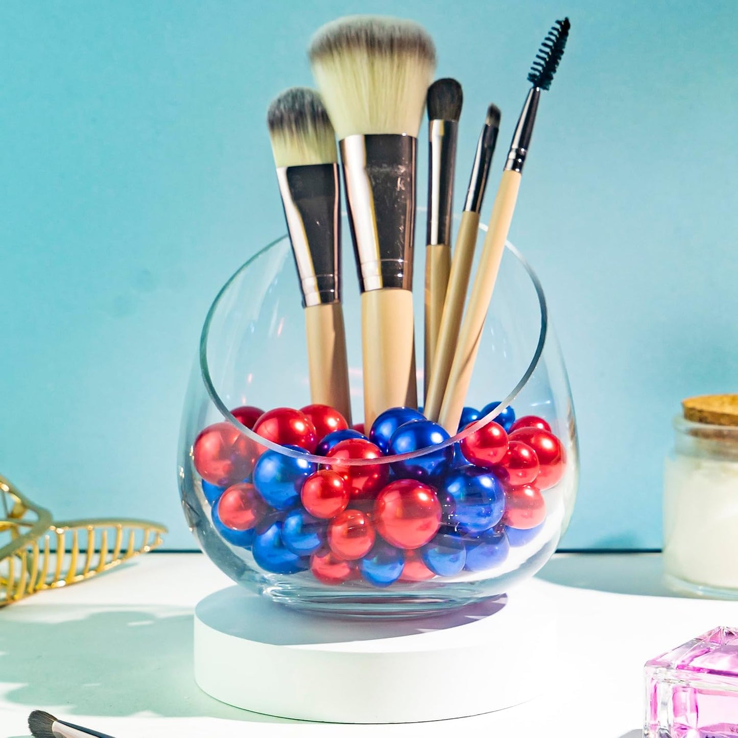 150Pcs Blue&Red Polished No Hole Faux Pearl Beads for Vase Filling Decorations, Plastic Pearls Vase Fillers, Table Scatters, Wedding Centerpiece, 8/14/20 mm, 4th of July Independence Day Home Decor